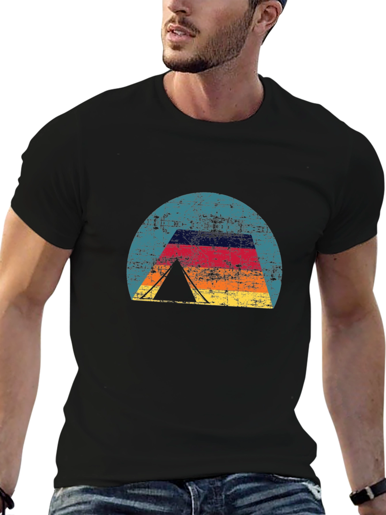 Black Retro Camping Tent T-Shirt - Vintage Style view 6