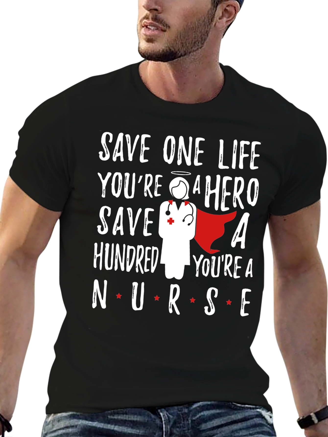 Black Nurse Hero Graphic Tee - Save Lives, You're a Hero! view 6
