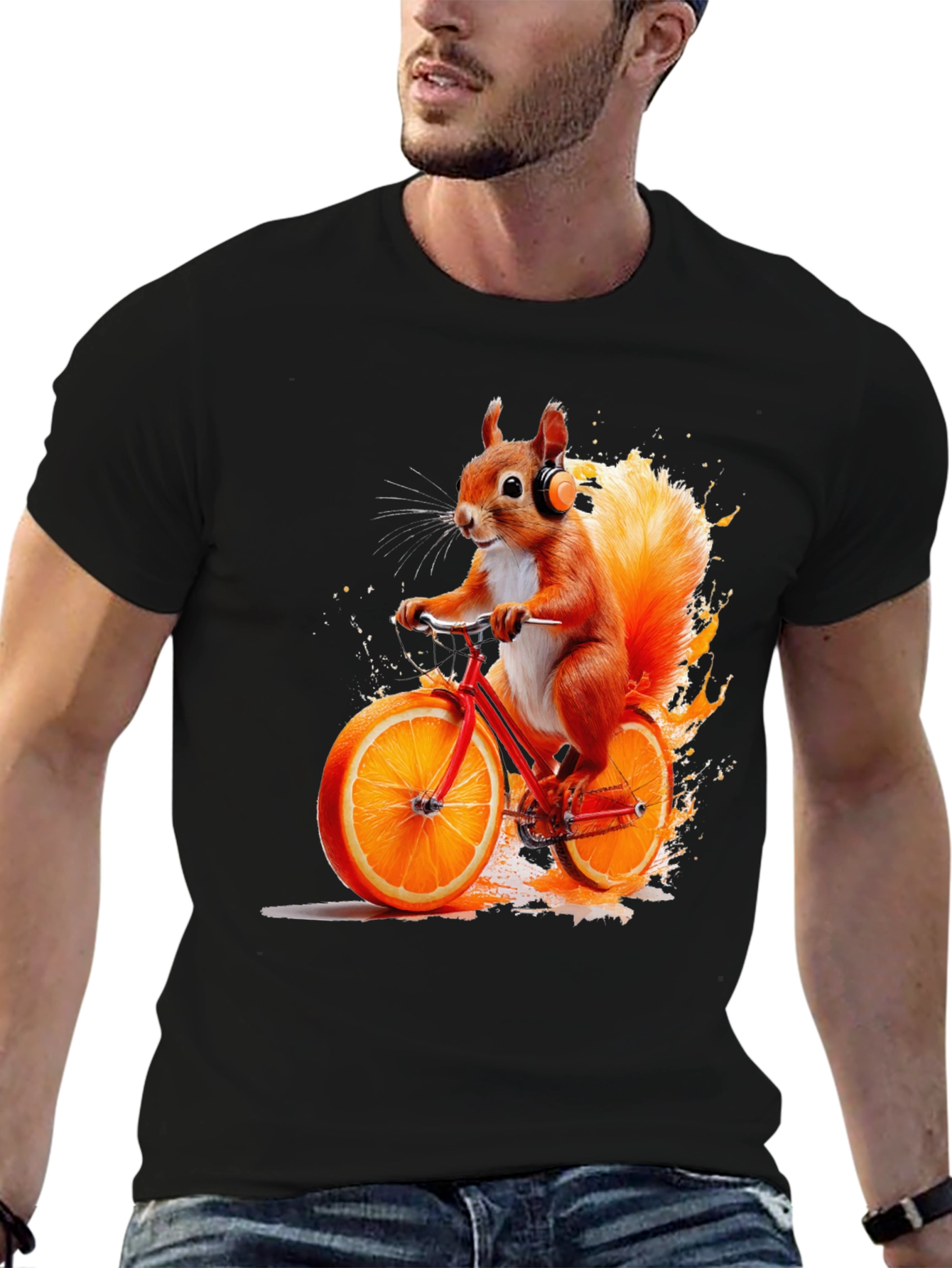 Black Squirrel on Orange Bike T-Shirt view 6