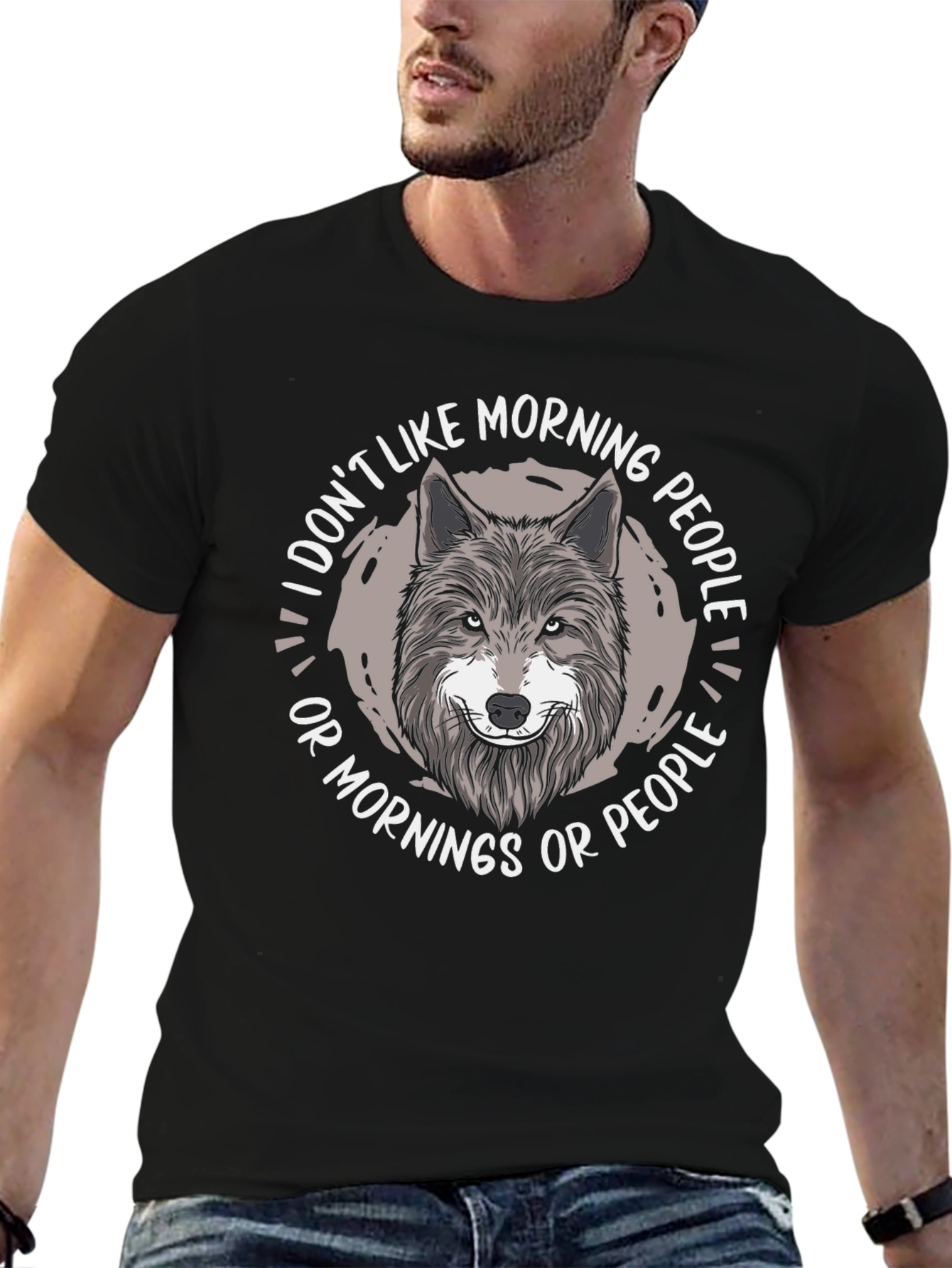Black Wolf Graphic Tee - 'I Don't Like Morning People' view 6