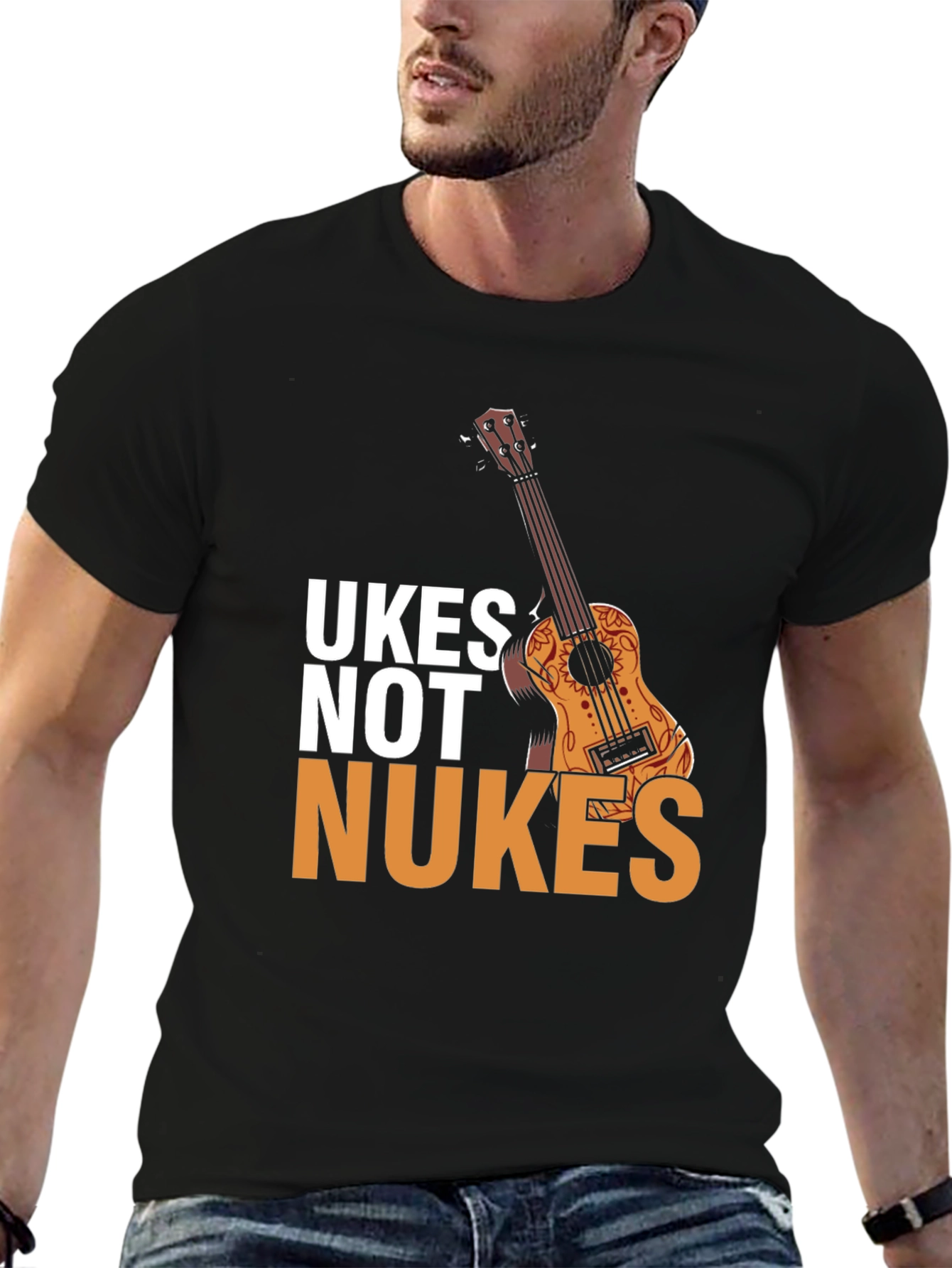 Black Ukes Not Nukes Graphic Tee - Black Cotton Blend view 6