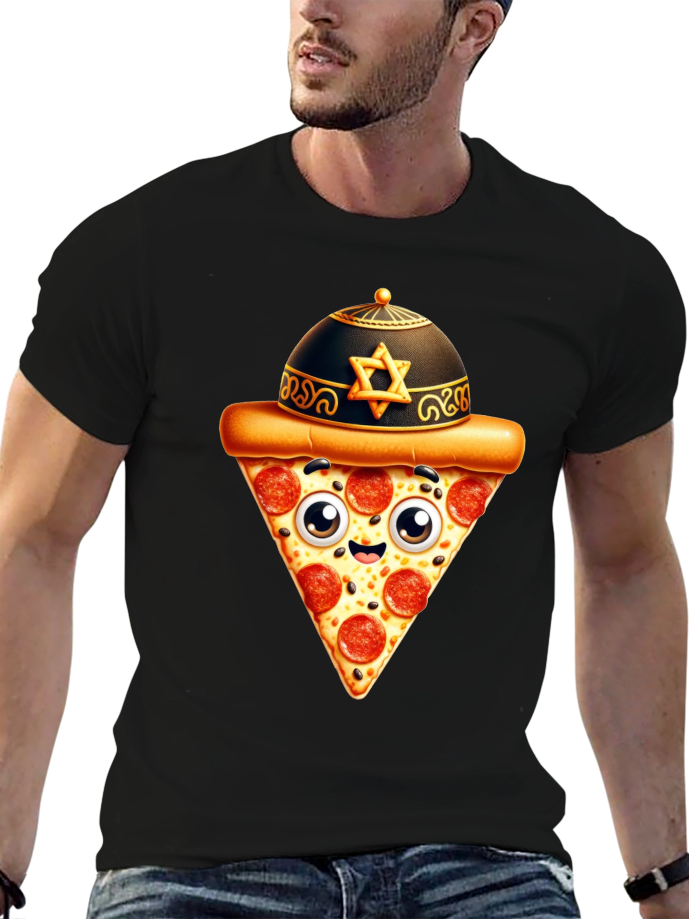 Black Pizza Slice T-Shirt - Funny Foodie Tee view 6