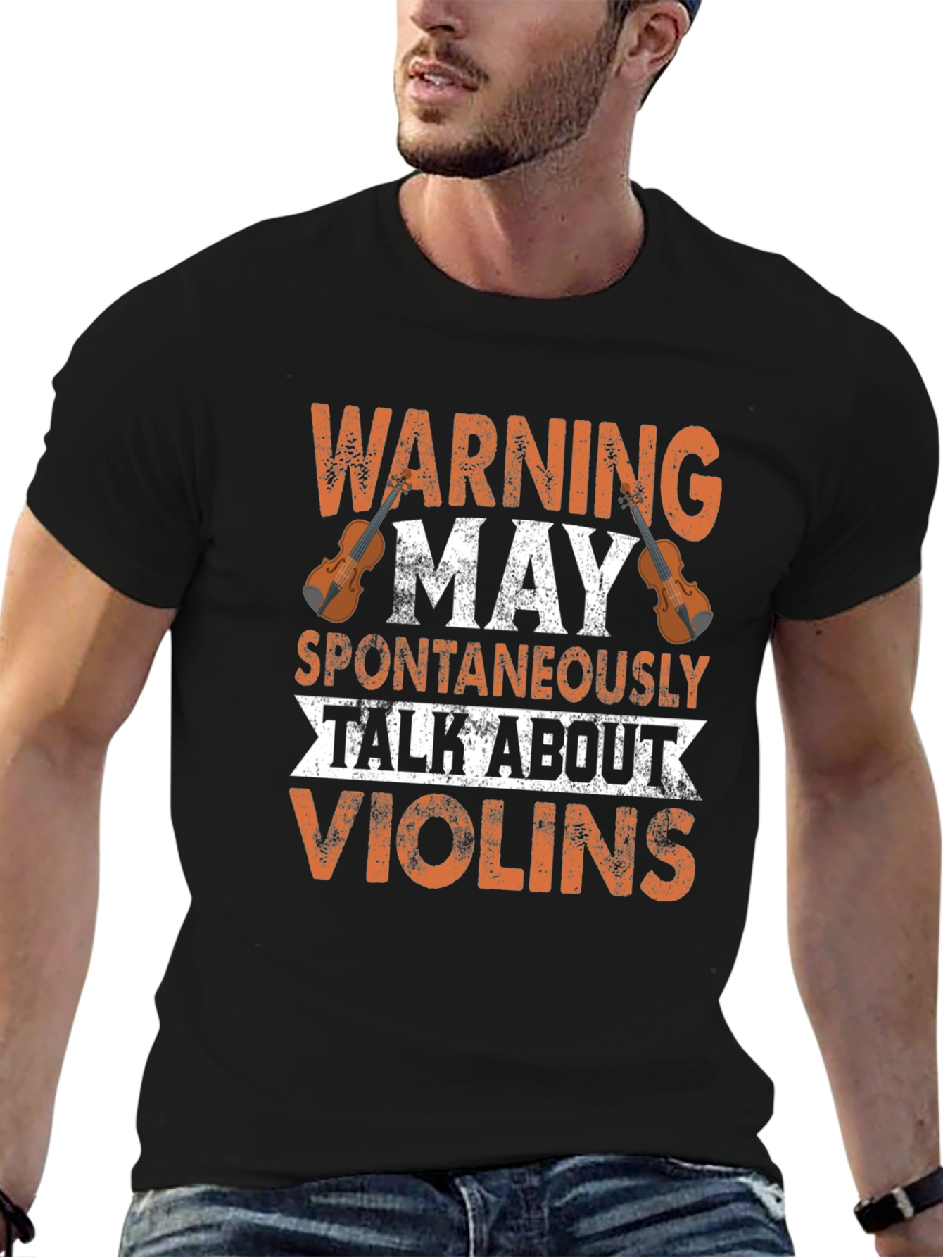 Black Warning May Spontaneously Talk About Violins Graphic T-Shirt view 6