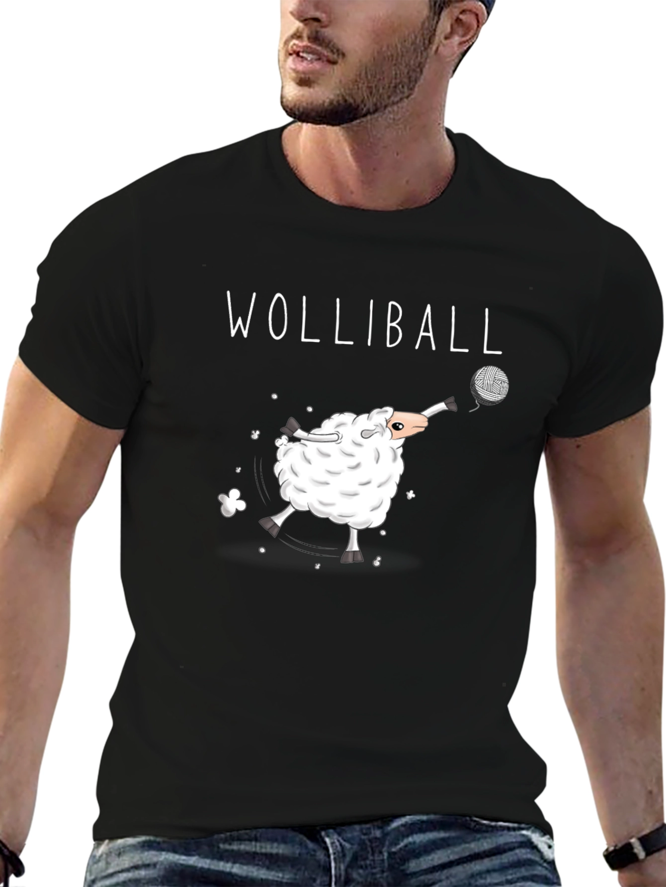 Black Wolliball T-Shirt - Sheep Volleyball Player Cotton Tee view 6