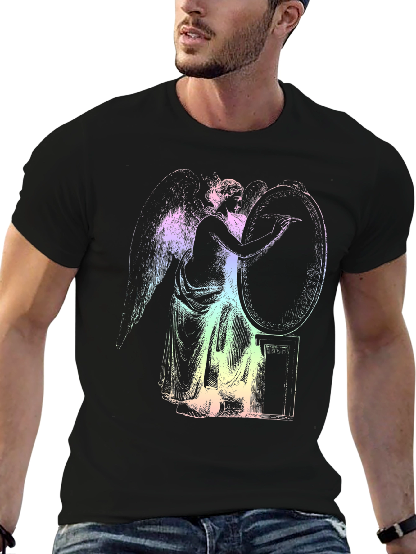 Black Angel Writing in Mirror Graphic T-Shirt view 6