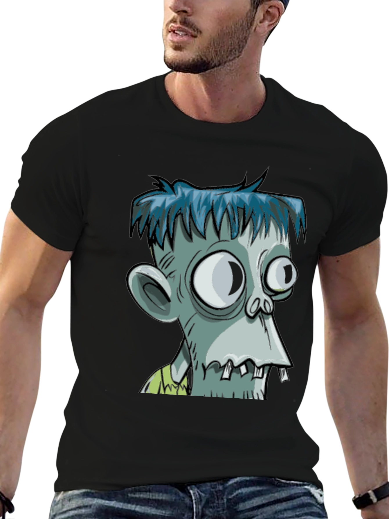 Black Zombie Cartoon Graphic T-Shirt view 6