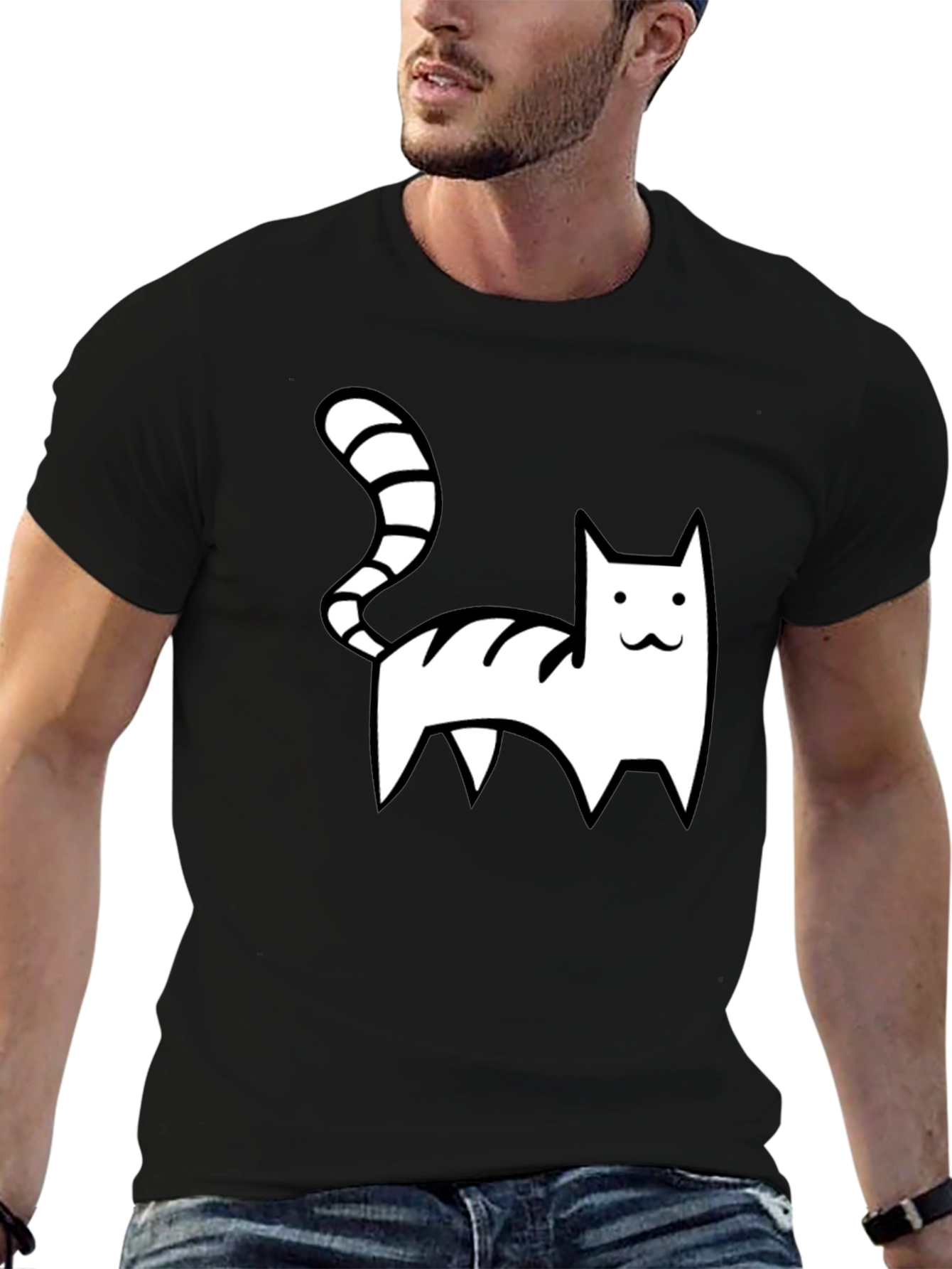 Black Cool Cat Graphic Tee - Black Casual Shirt view 6