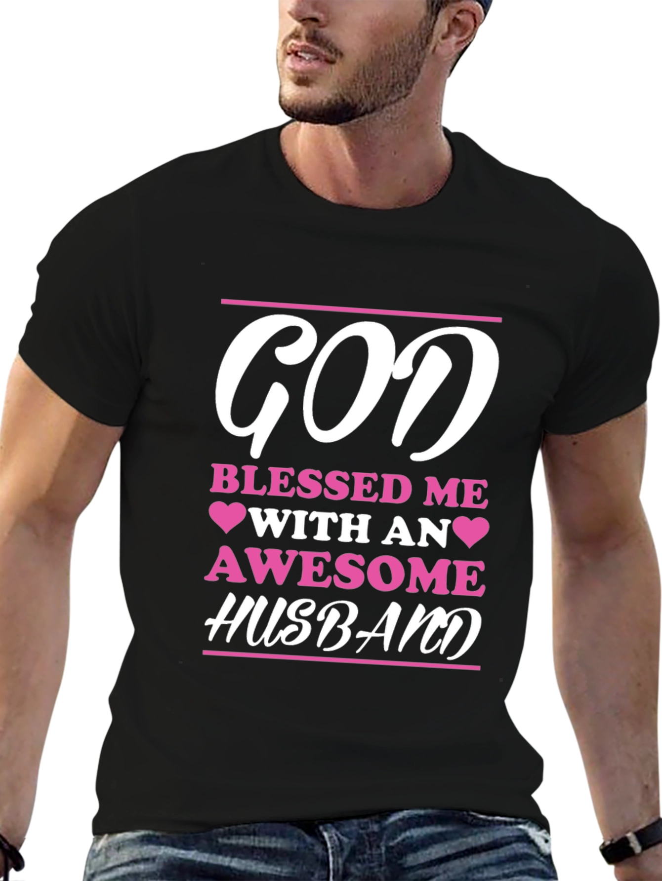 Black God Blessed Me Awesome Husband Graphic Tee view 6