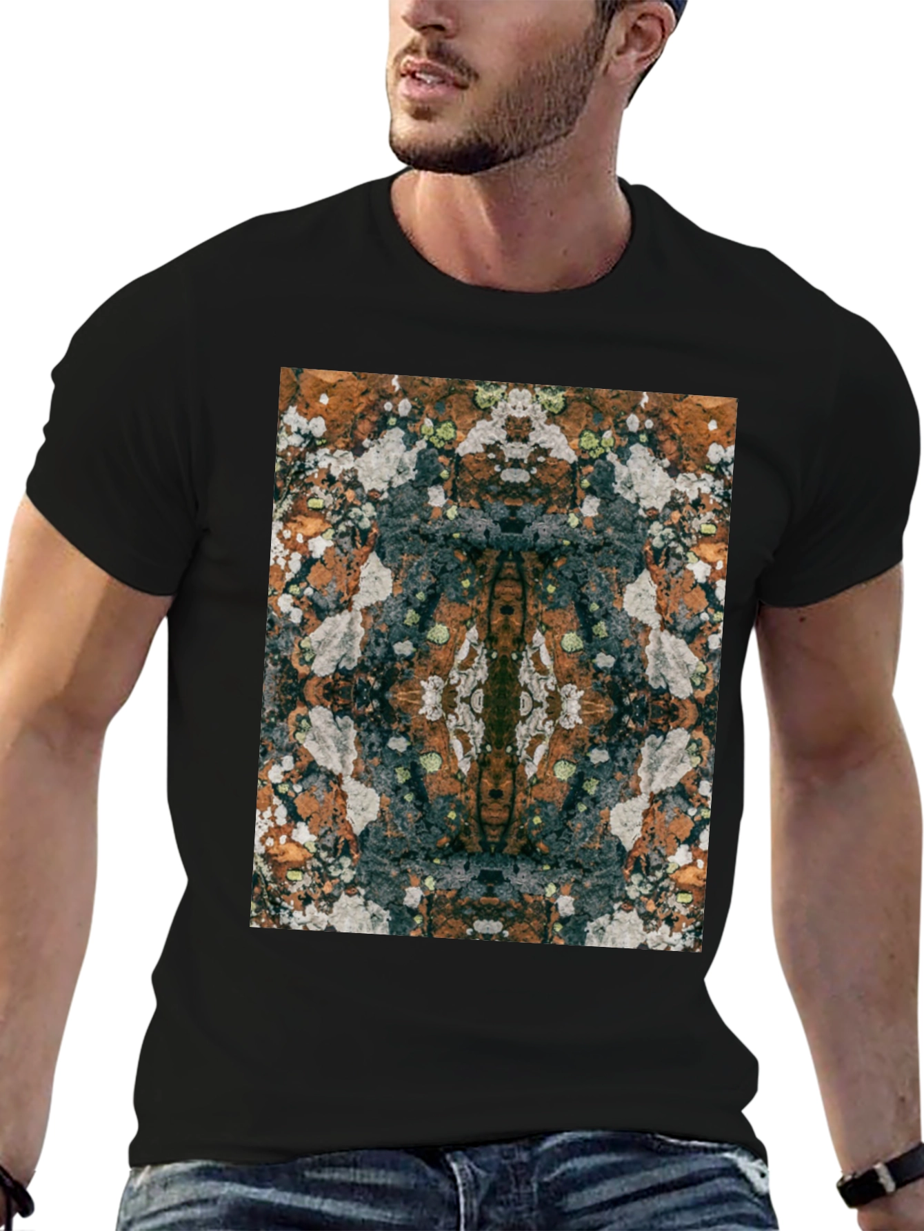 Black Abstract Patterned T-Shirt - Unique Graphic Tee view 6