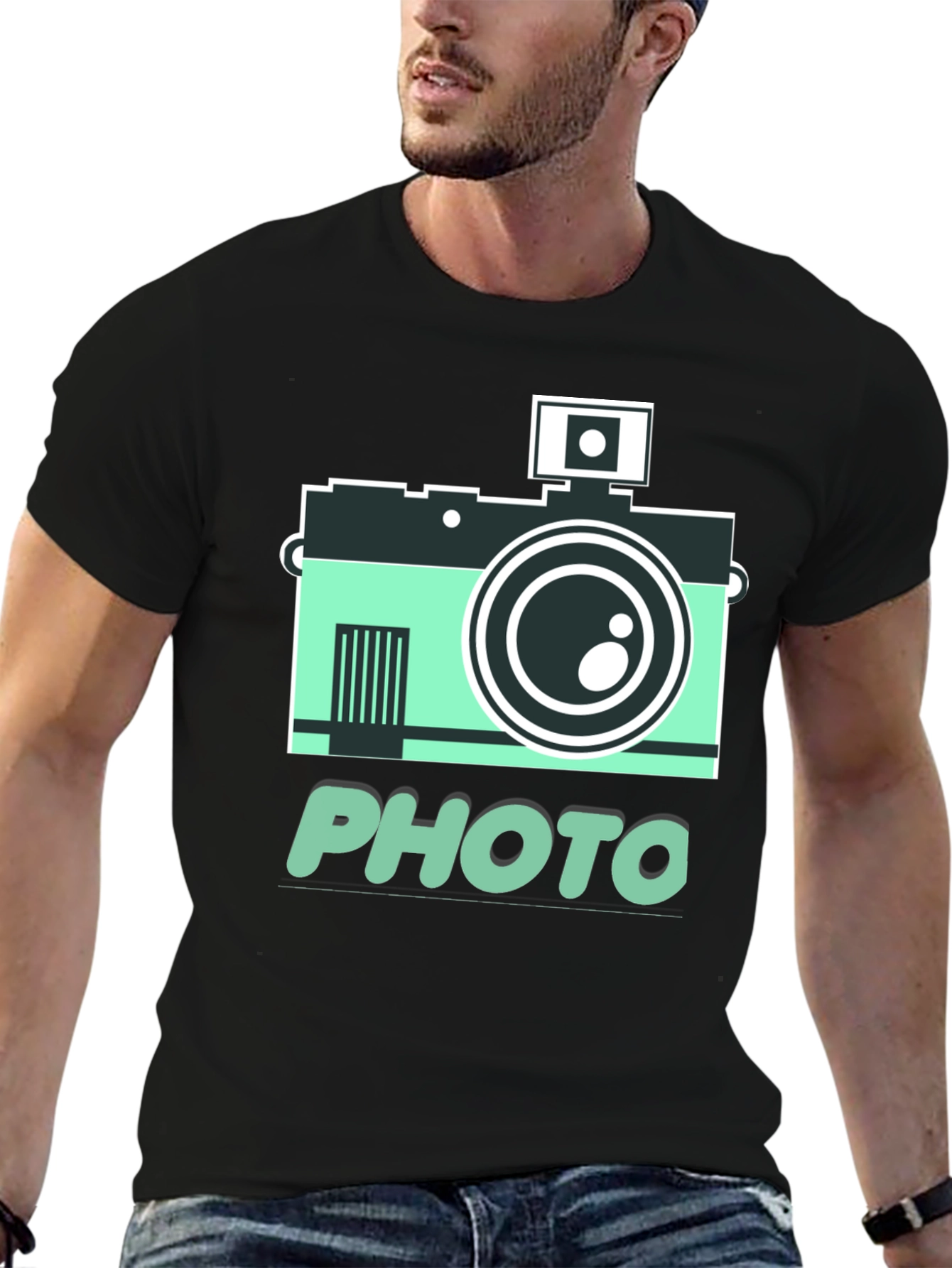 Black Retro Camera Photo Graphic T-Shirt view 6