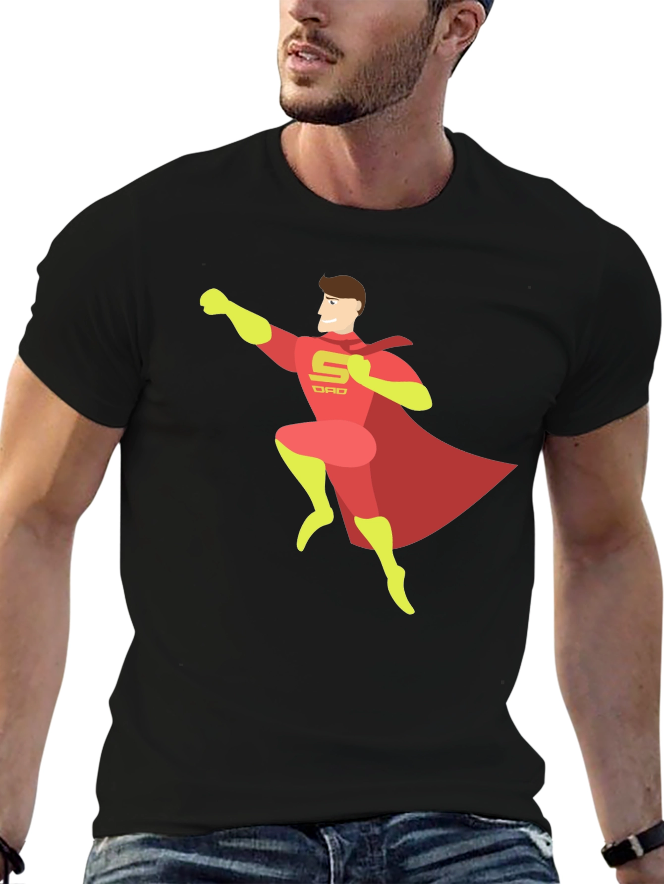 Black Super Dad T-Shirt - Hero Dad Tee view 6
