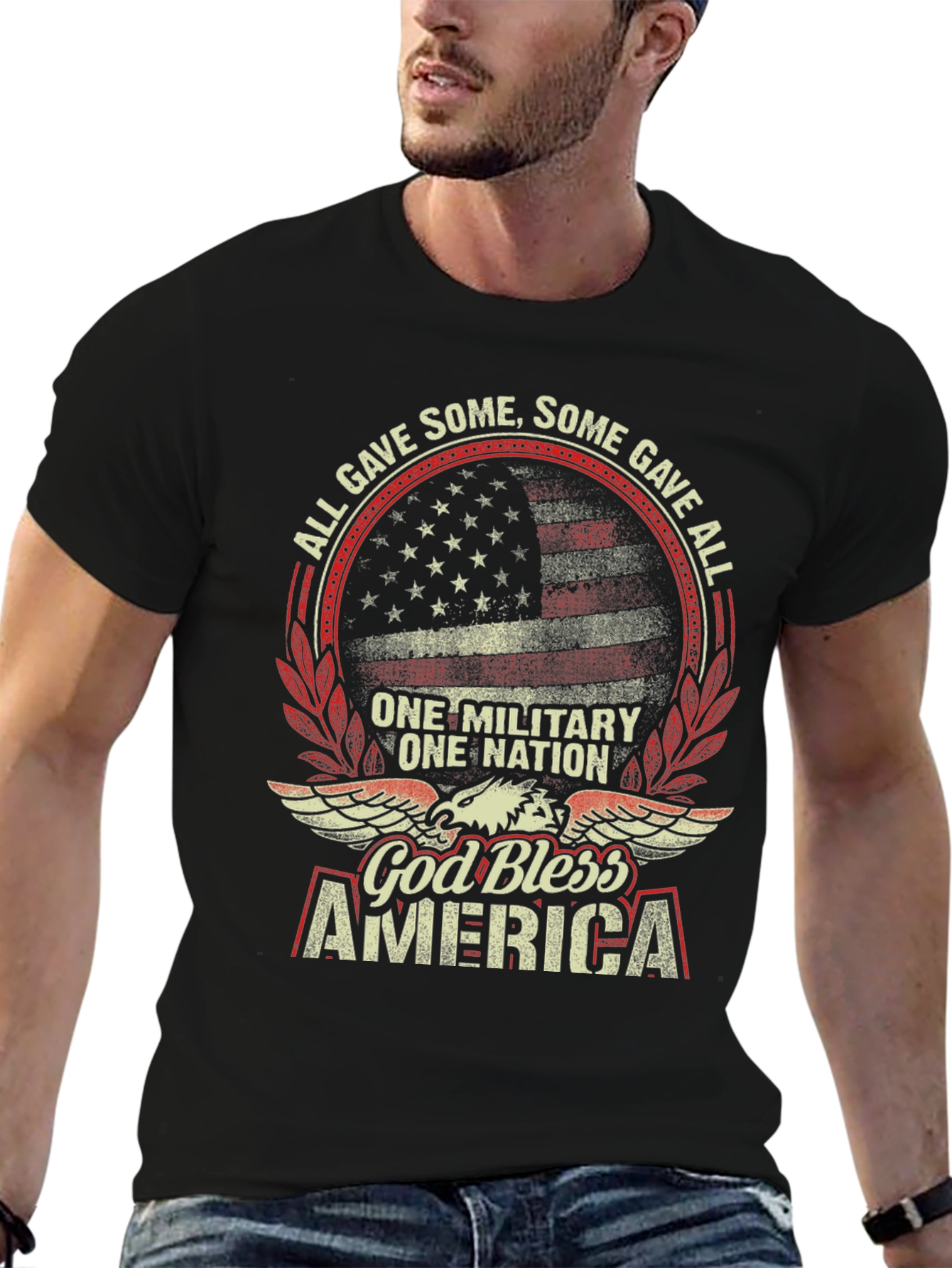 Black God Bless America Patriotic T-Shirt view 6