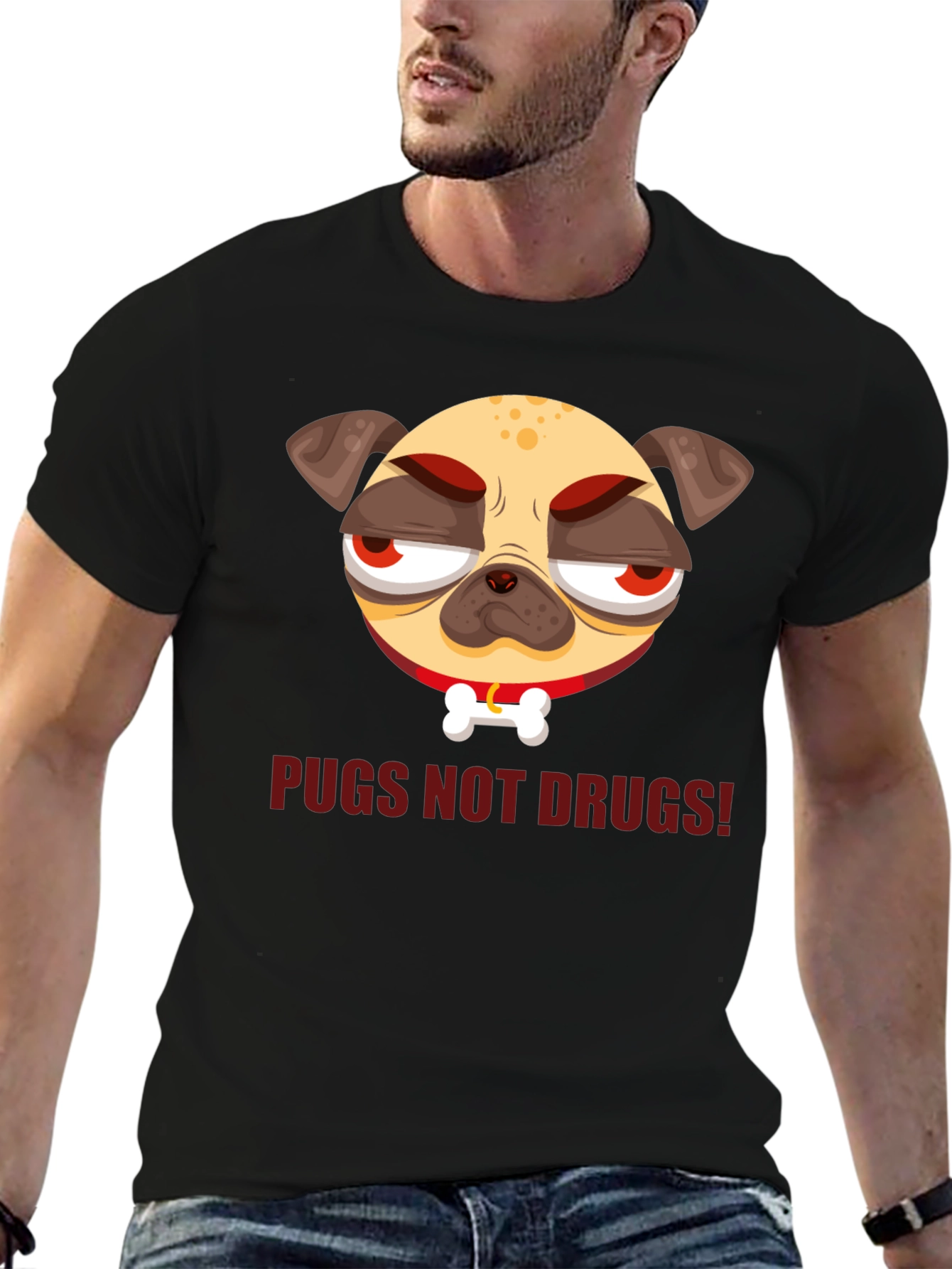 Black Pugs Not Drugs! Graphic Tee view 6