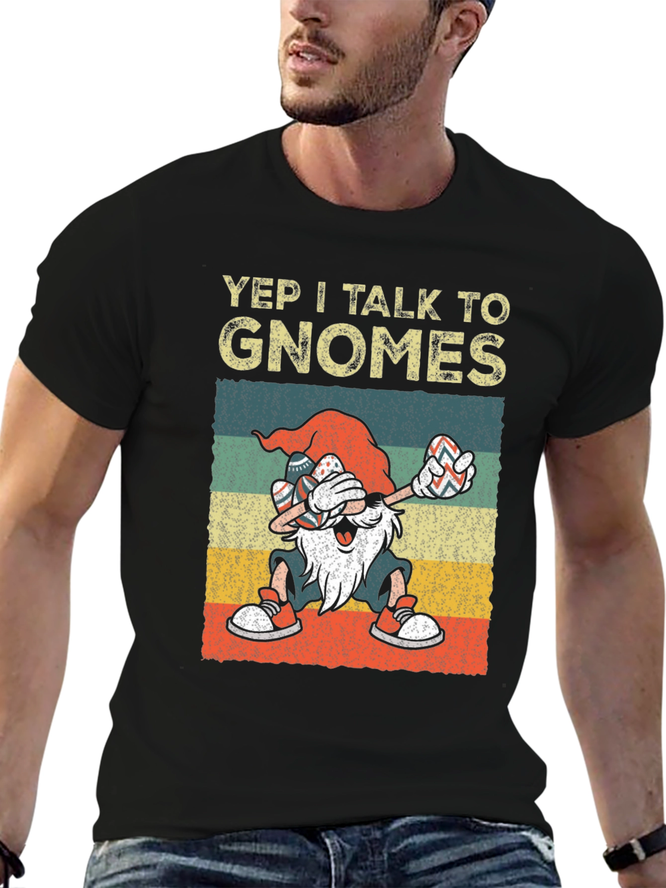 Black Yep I Talk to Gnomes Graphic Tee view 6