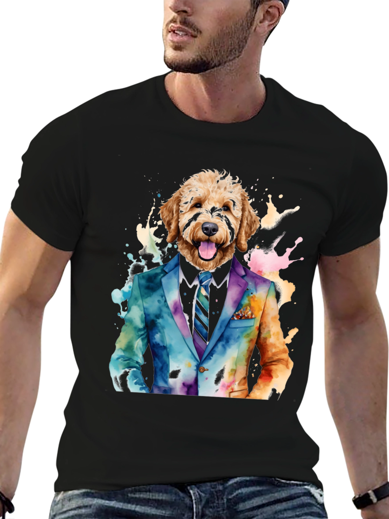 Black Dog in Suit Graphic Tee - Stylish & Unique view 6