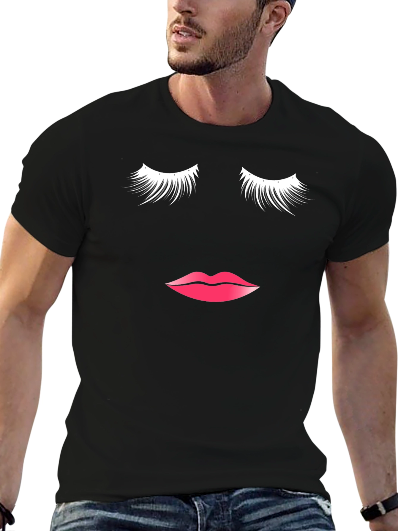 Black Eyelashes & Lips Graphic Tee - Stylish & Fun view 6