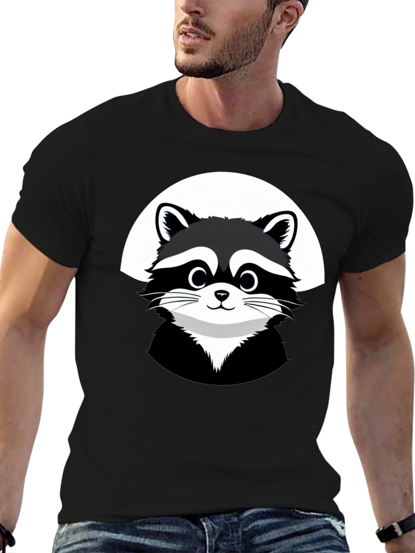 Black Cute Raccoon Graphic Black T-Shirt view 6