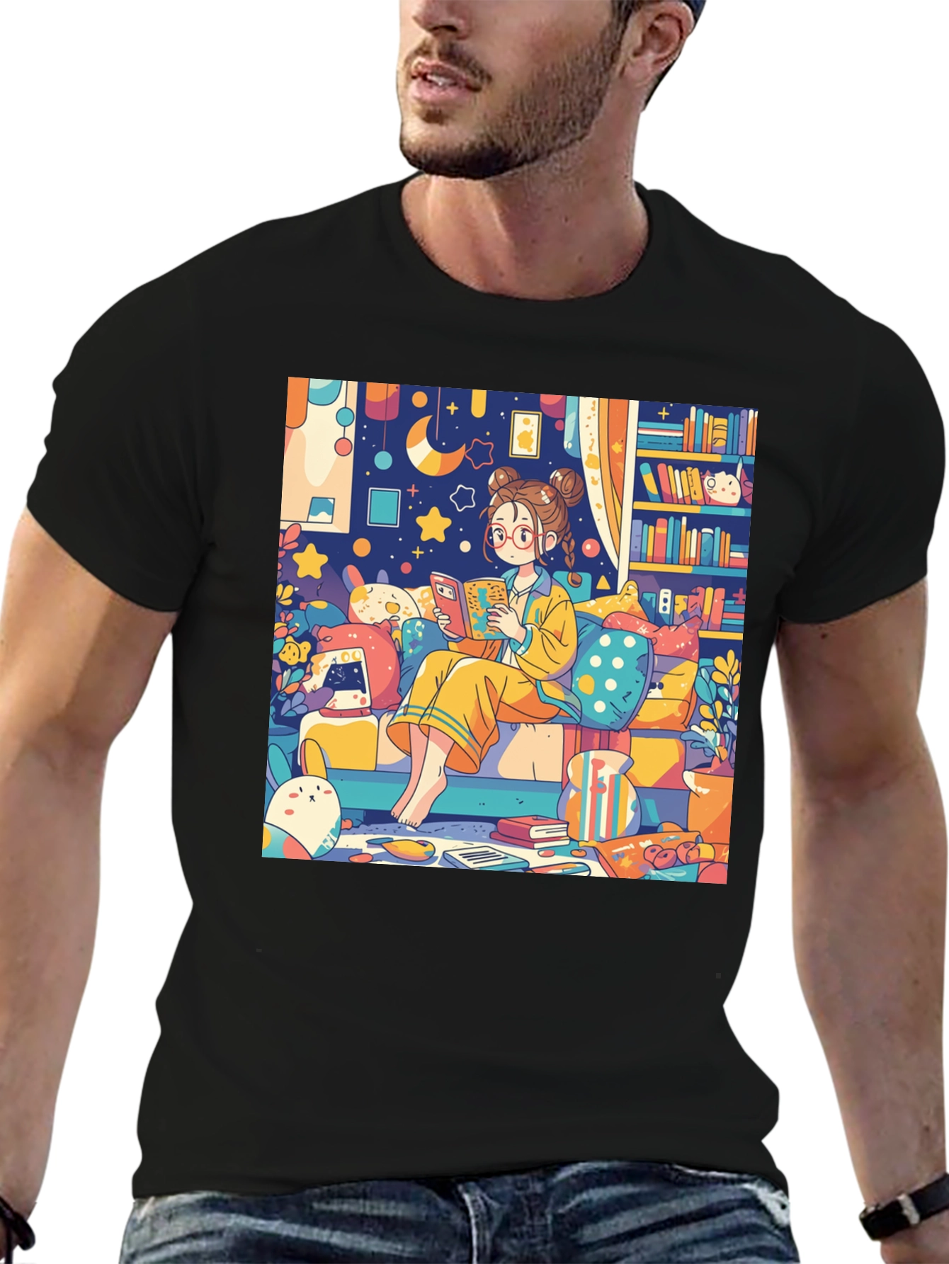 Black Cozy Reading Nook T-Shirt view 6