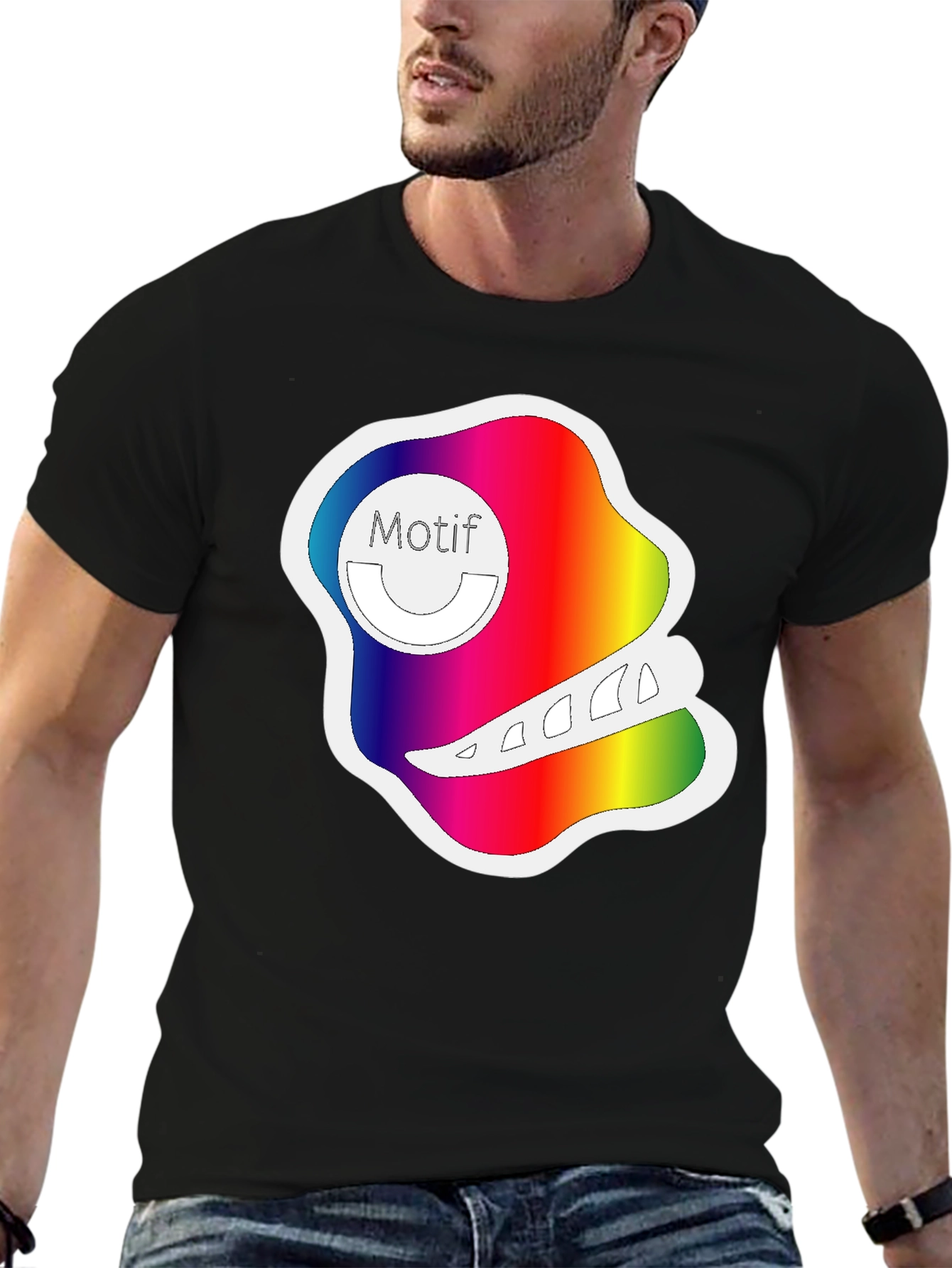 Black Rainbow Motif Graphic Black T-Shirt view 6