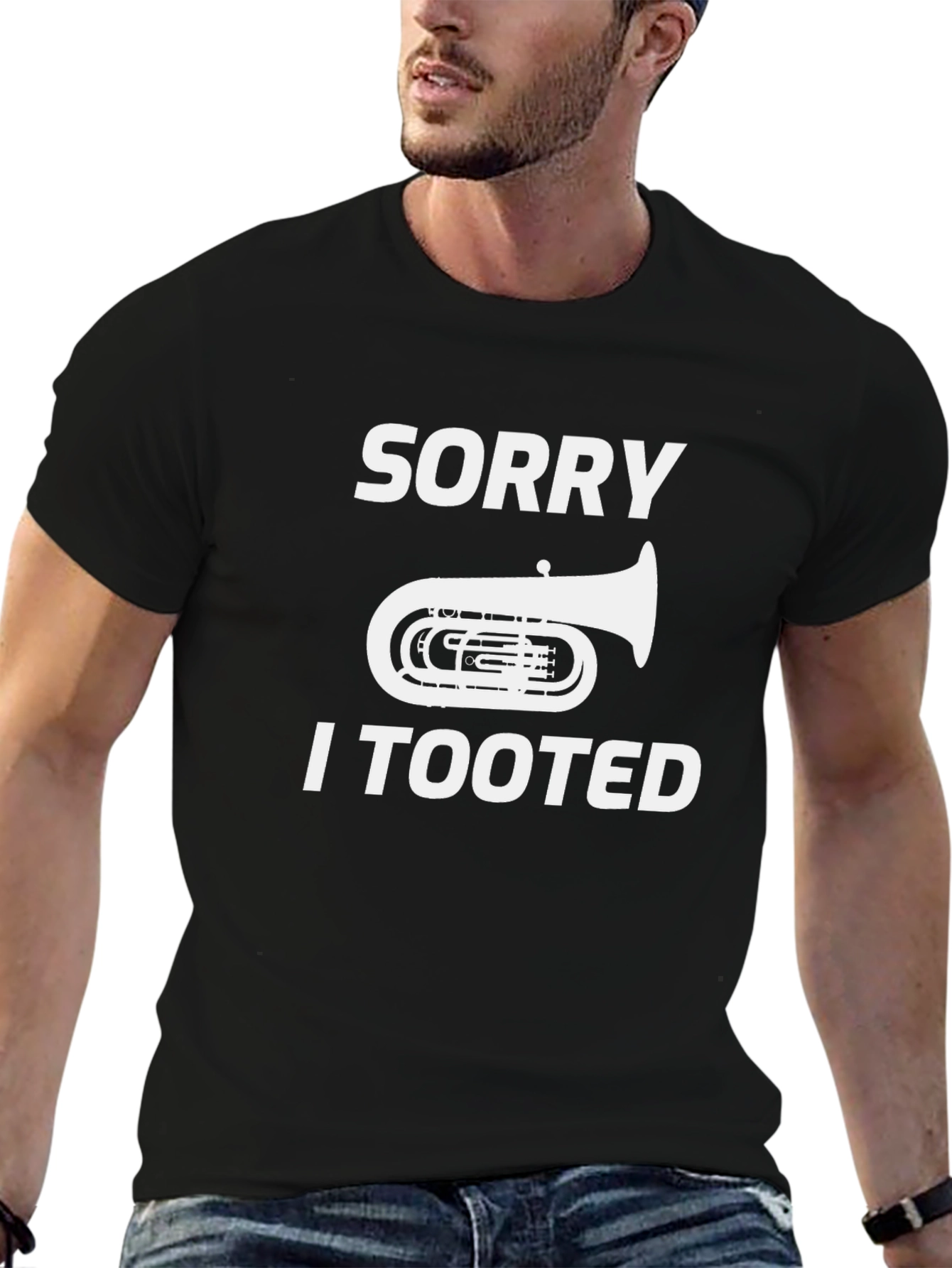 Black Sorry I Tooted Tuba Funny Black T-Shirt view 6