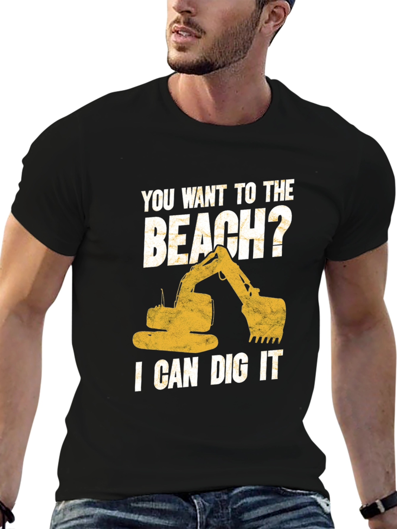 Black Beach Digger T-Shirt: I Can Dig It Excavator Tee view 6