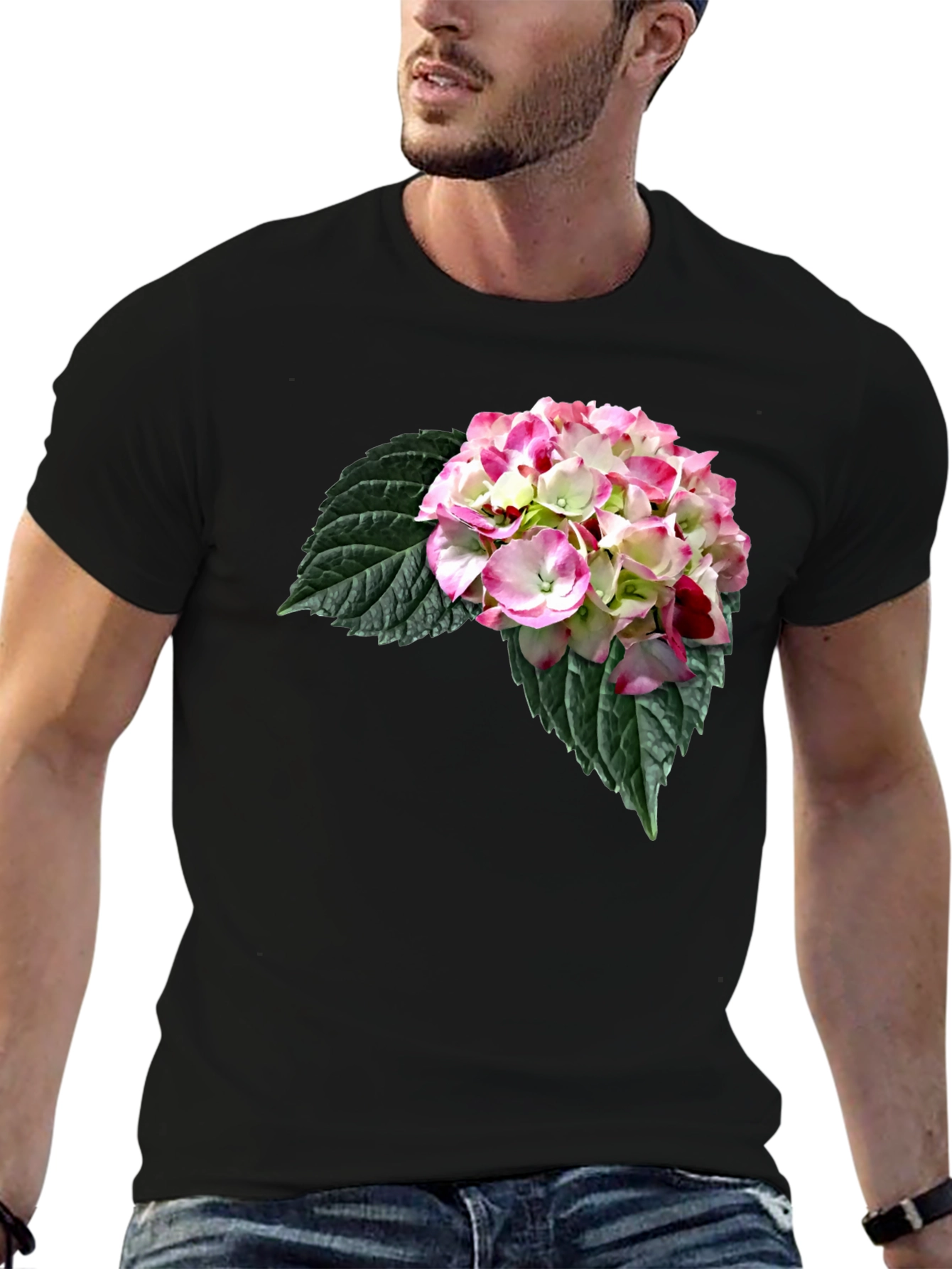 Black Floral Print Black Crew Neck T-Shirt view 6