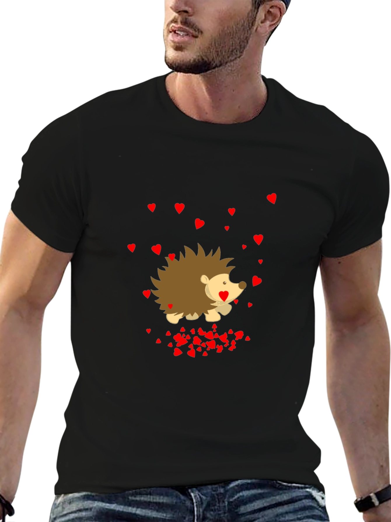 Black Heart Hedgehog Black T-Shirt view 6