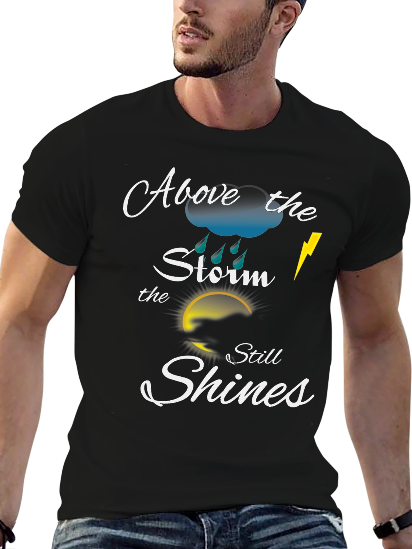 Black Above the Storm Motivational T-Shirt view 6