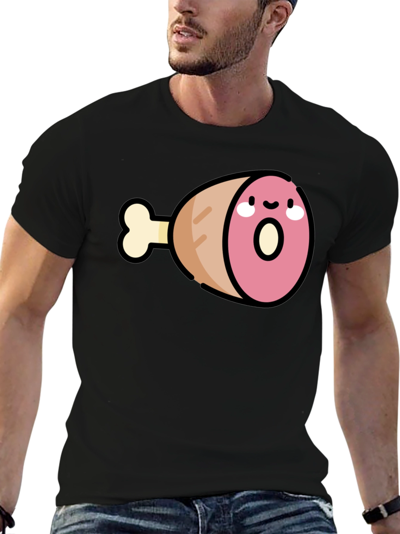 Black Funny Ham Leg Graphic Tee view 6