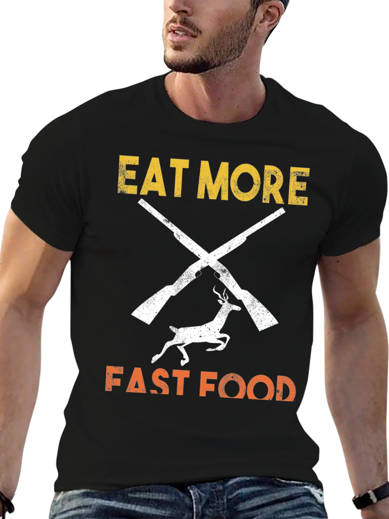 Black Eat More Fast Food T-Shirt Hunter Design view 6