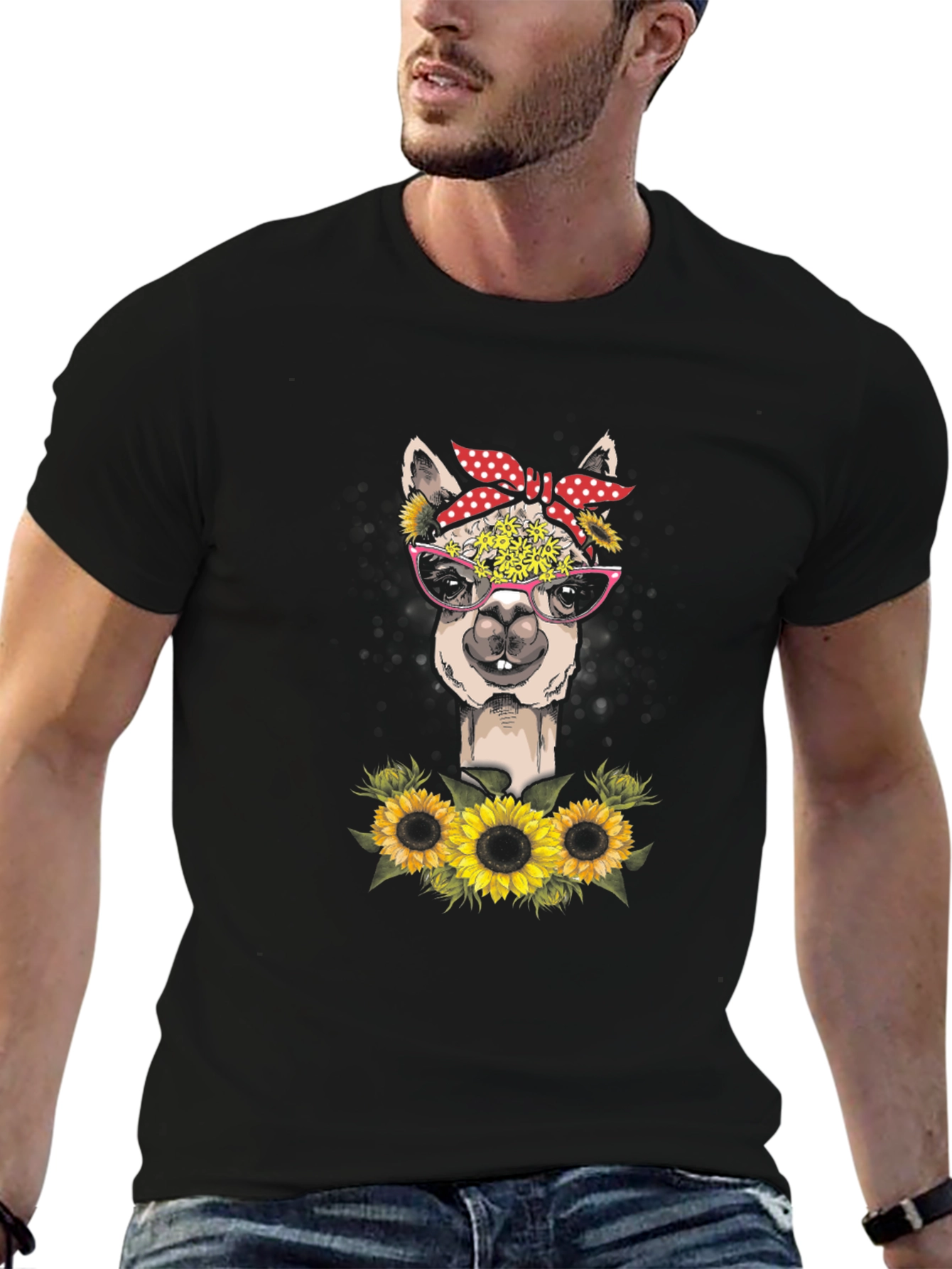 Black Alpaca Sunflower T-Shirt - Stylish Graphic Tee view 6