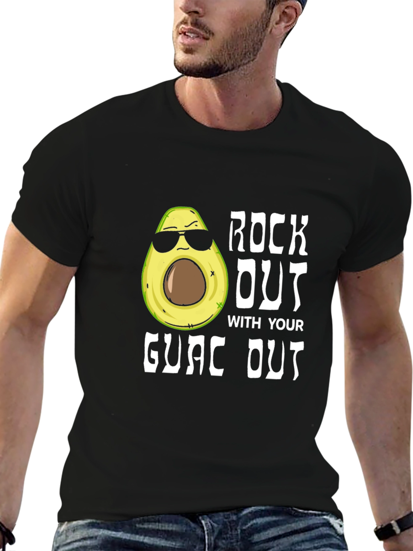 Black Rock Out With Your Guac Out Funny Avocado T-Shirt view 6