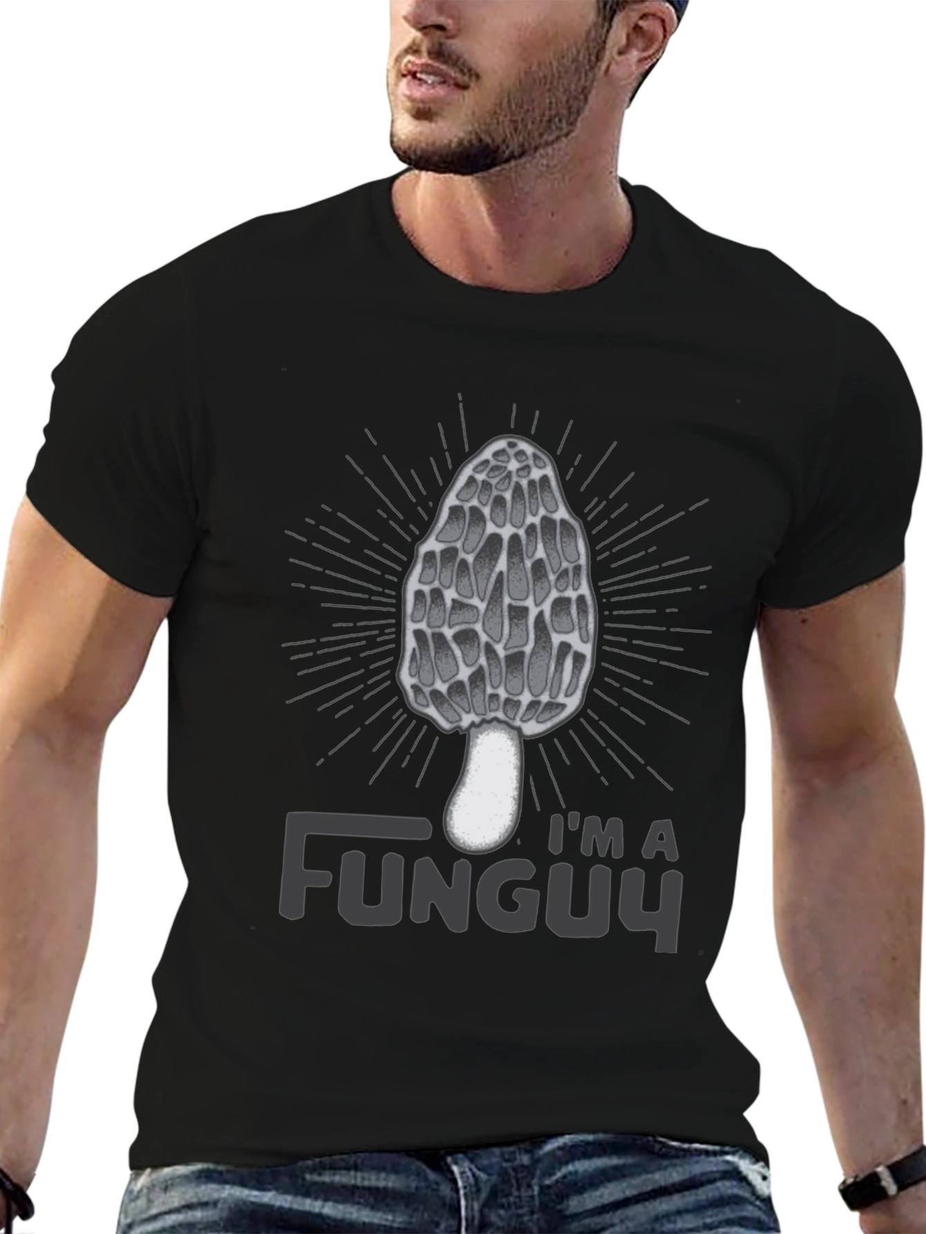 Black I'm a Funguy Black T-Shirt - Morel Mushroom Graphic Tee view 6