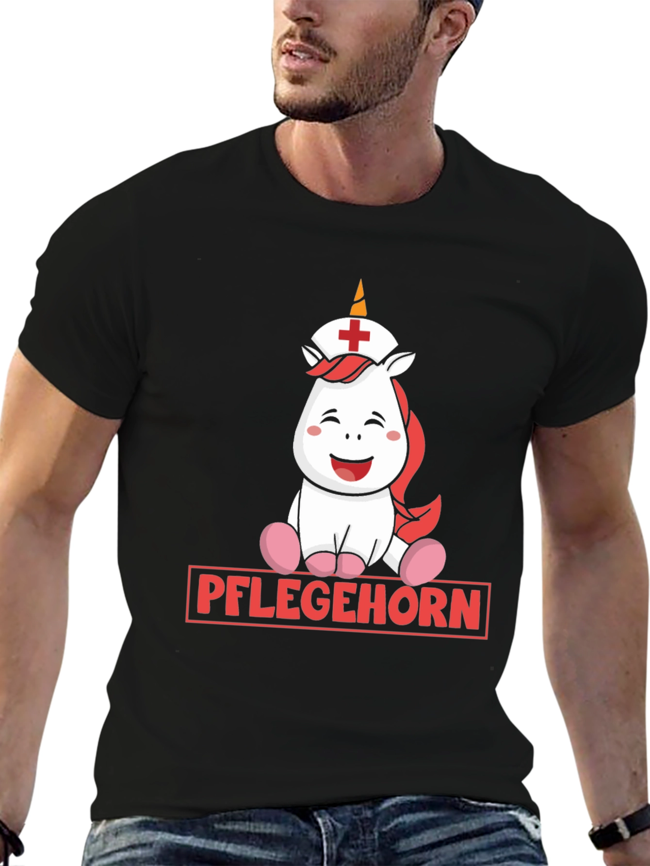 Black Pflegehorn Nurse Unicorn Graphic T-Shirt view 6