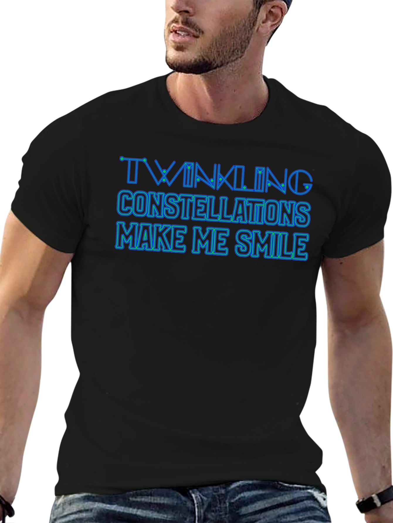 Black Twinkling Constellations Graphic Tee - Soft Black Cotton view 6