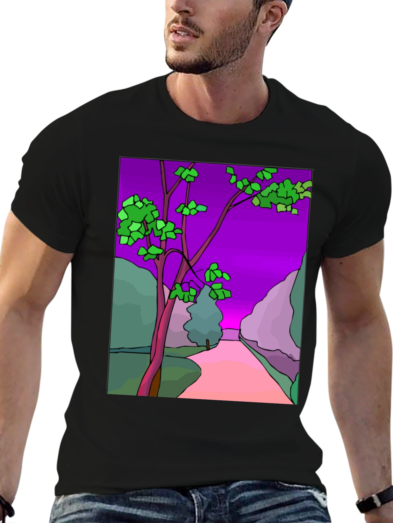 Black Nature Print Black T-Shirt view 6