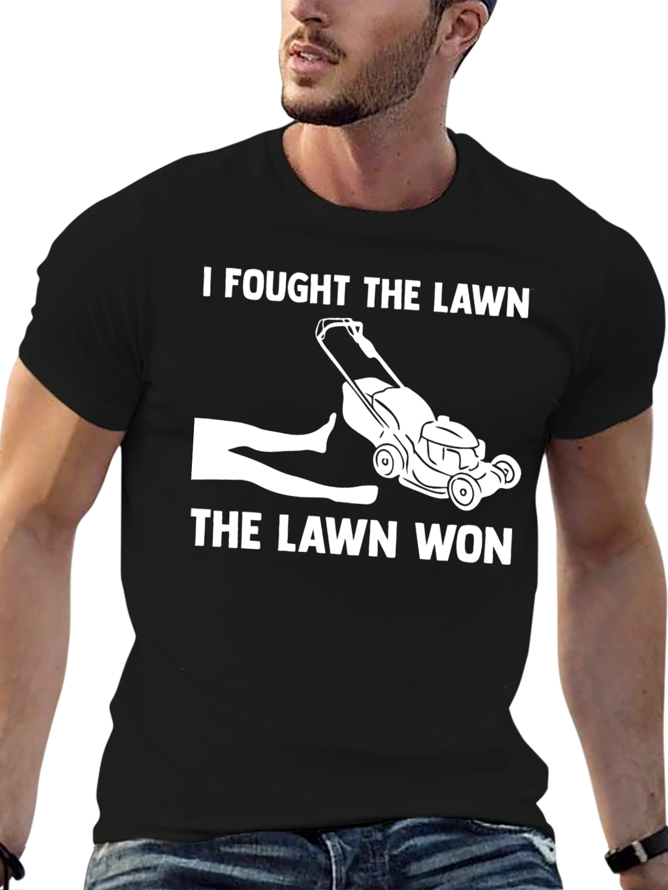 Black I Fought The Lawn Funny T-Shirt view 6