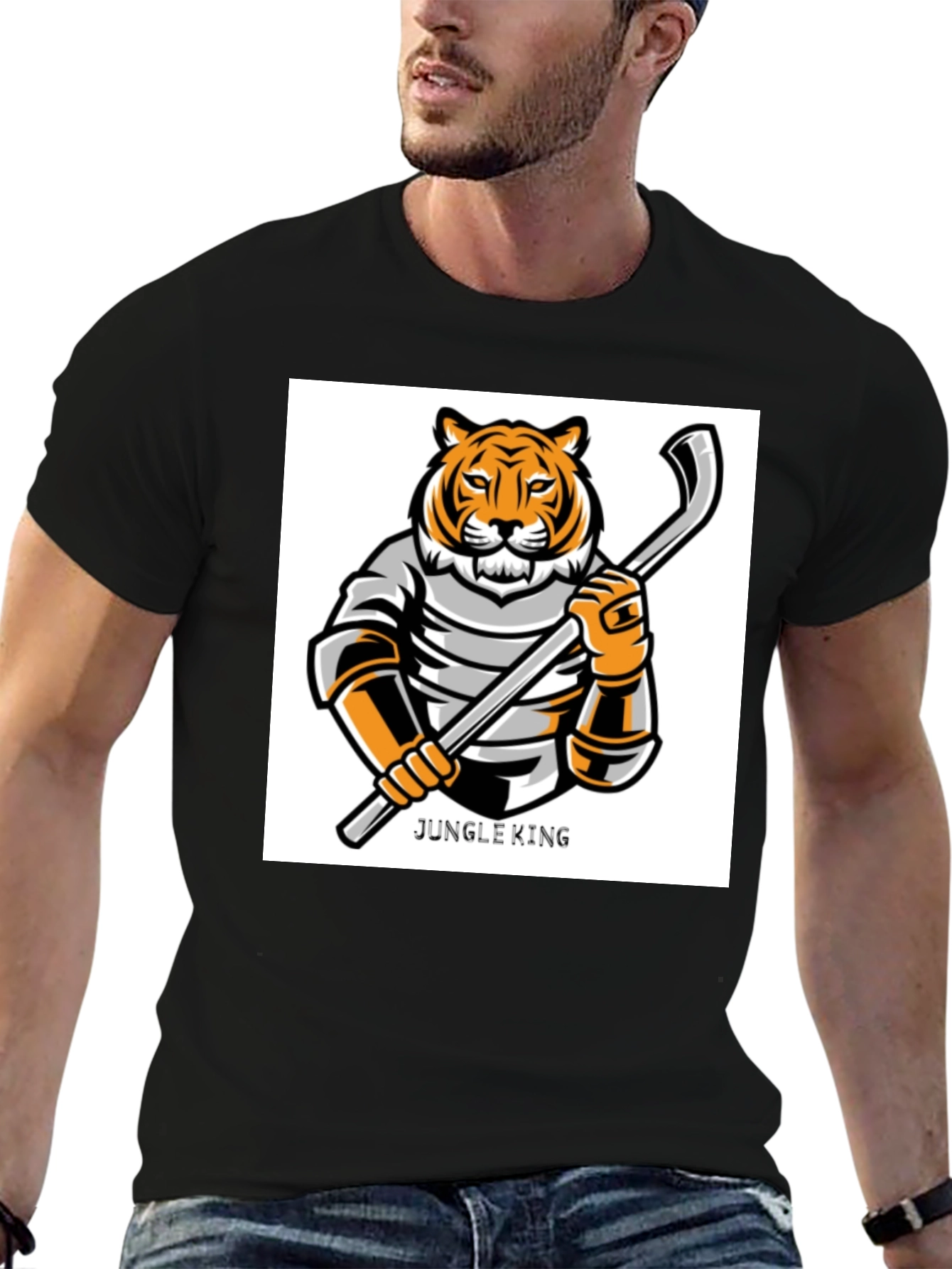 Black Jungle King Tiger Hockey T-Shirt view 6
