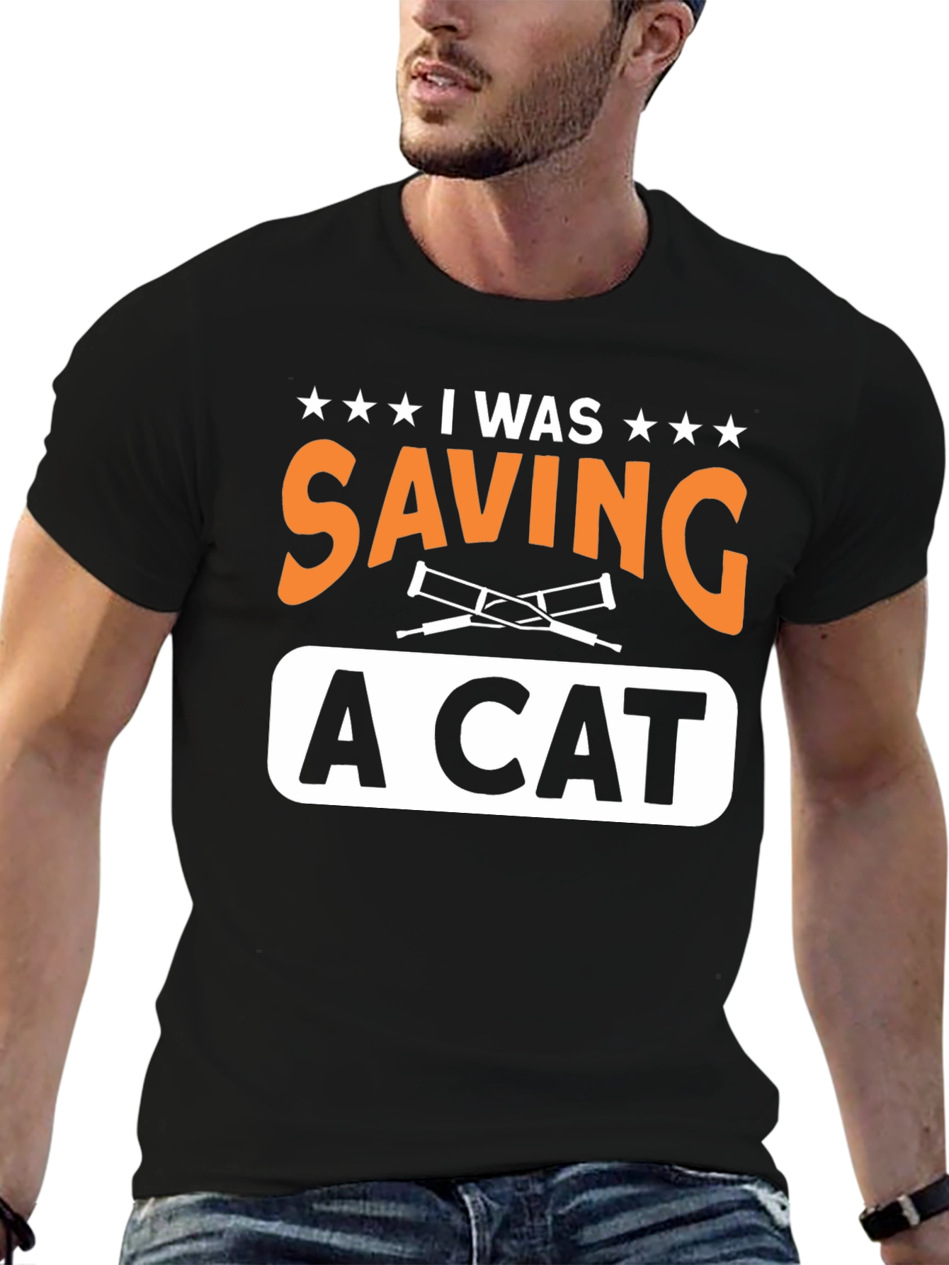 Black I Was Saving A Cat T-Shirt view 6