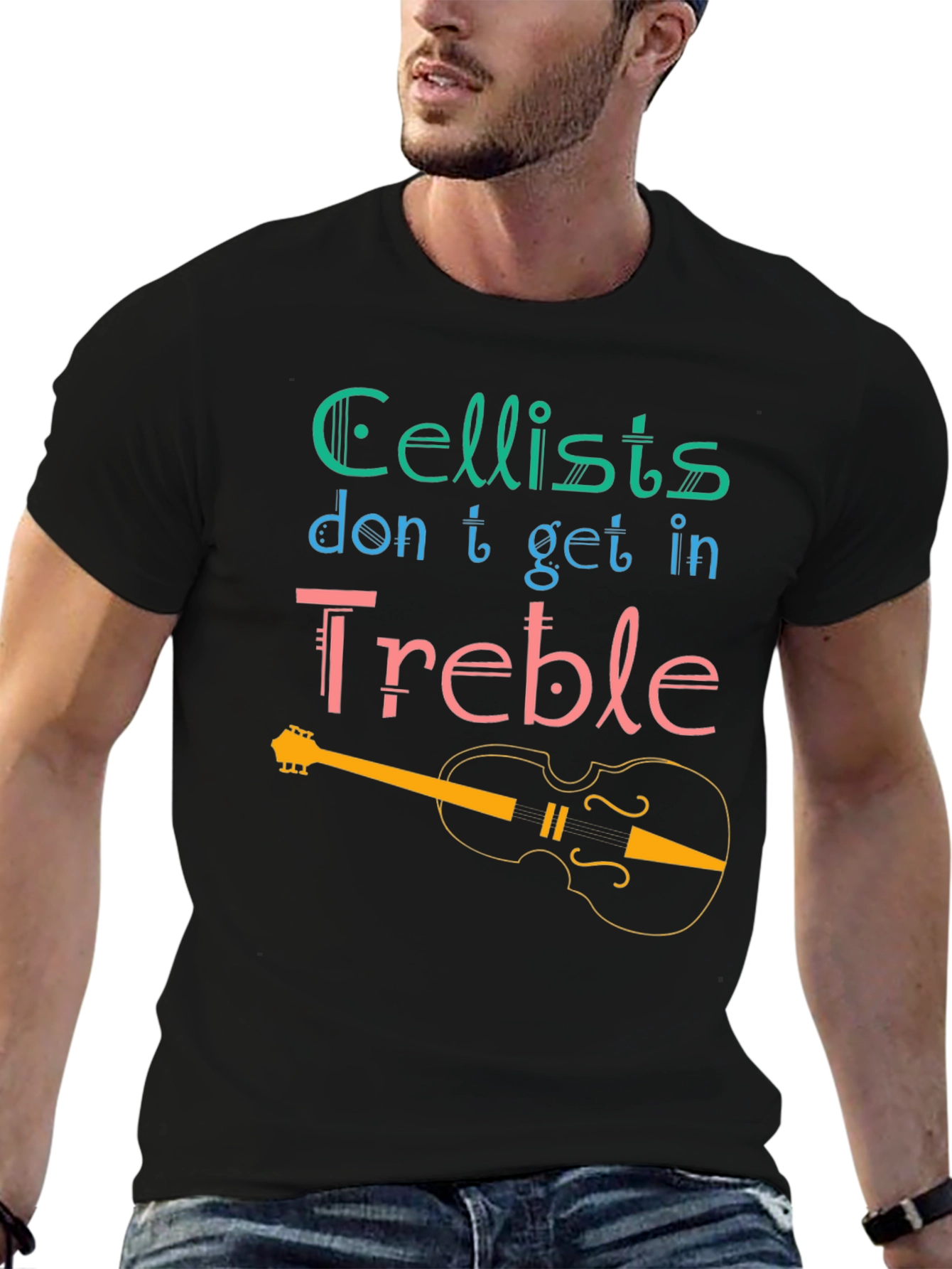 Black Cellist 'Treble' T-Shirt - Musical Humor Tee view 6
