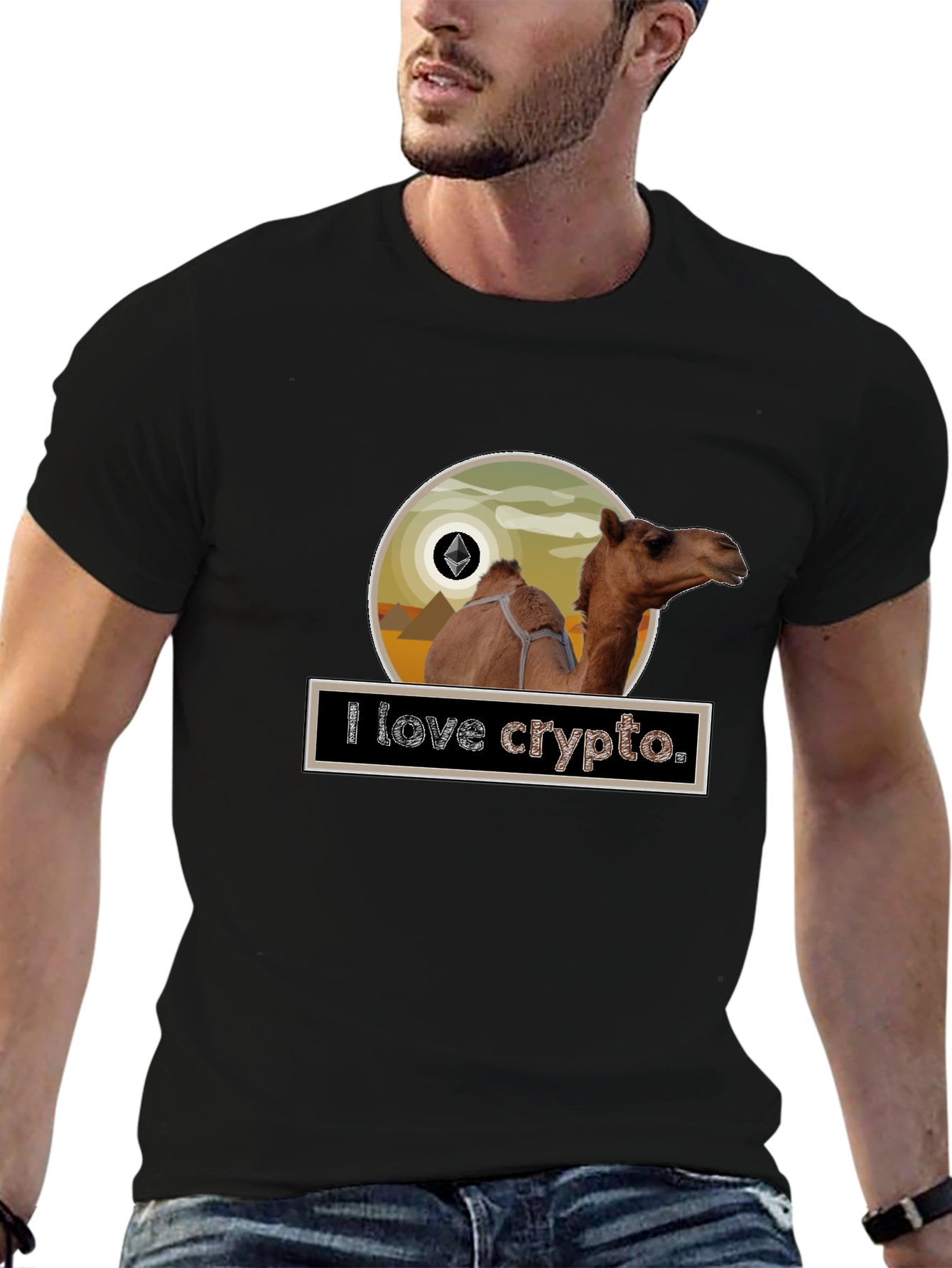 Black I Love Crypto Camel T-Shirt view 6