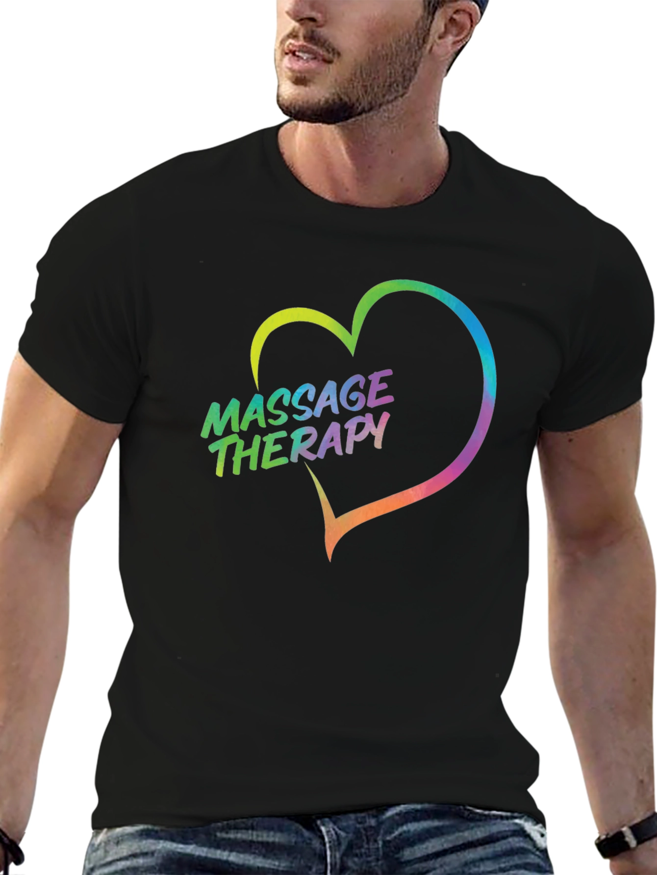 Black Massage Therapy Heart Graphic Tee - Black view 6