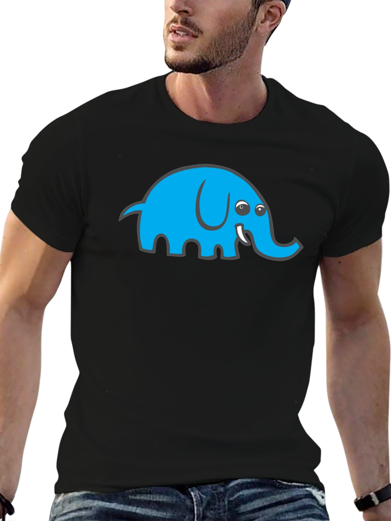 Black Cool Blue Elephant Graphic Black T-Shirt view 6