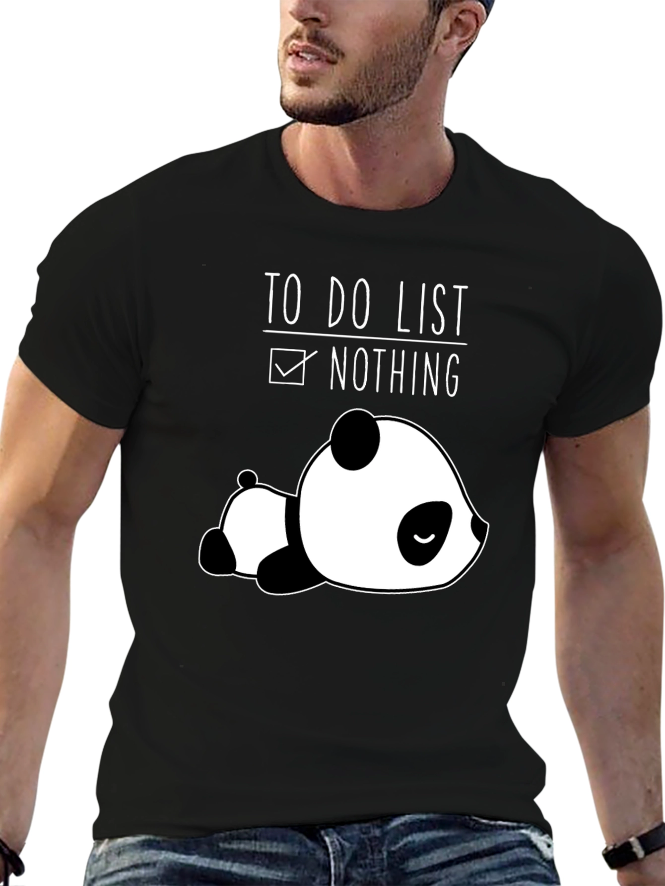 Black Lazy Panda To-Do List Nothing Black T-Shirt view 6