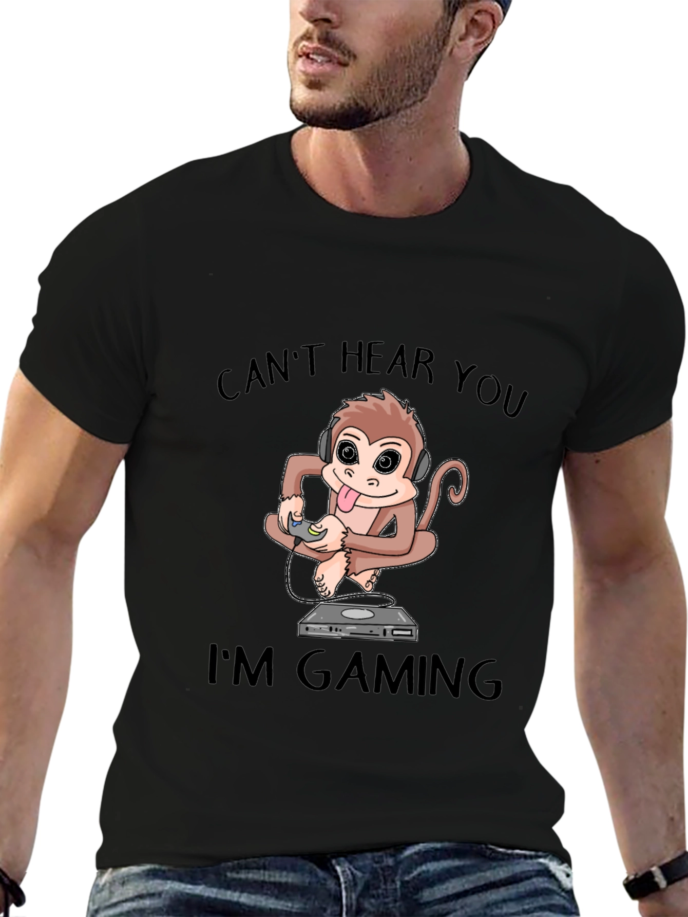 Black Can't Hear You I'm Gaming T-Shirt view 6