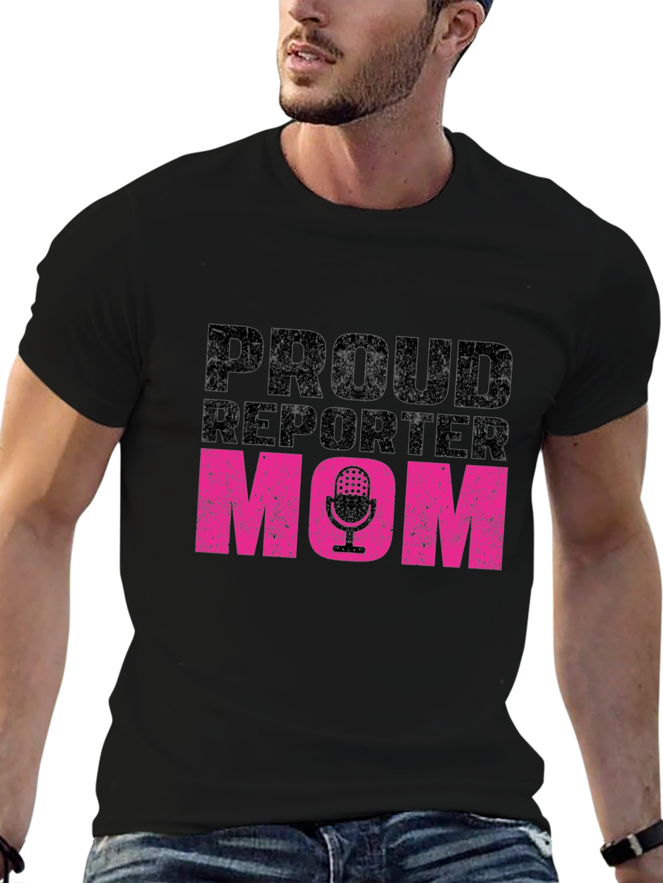 Black Proud Reporter Mom T-Shirt - Black view 6