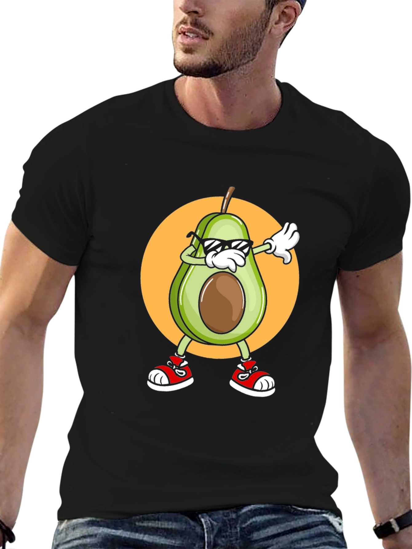 Black Dabbing Avocado Graphic T-Shirt - Trendy Fruit Tee view 6