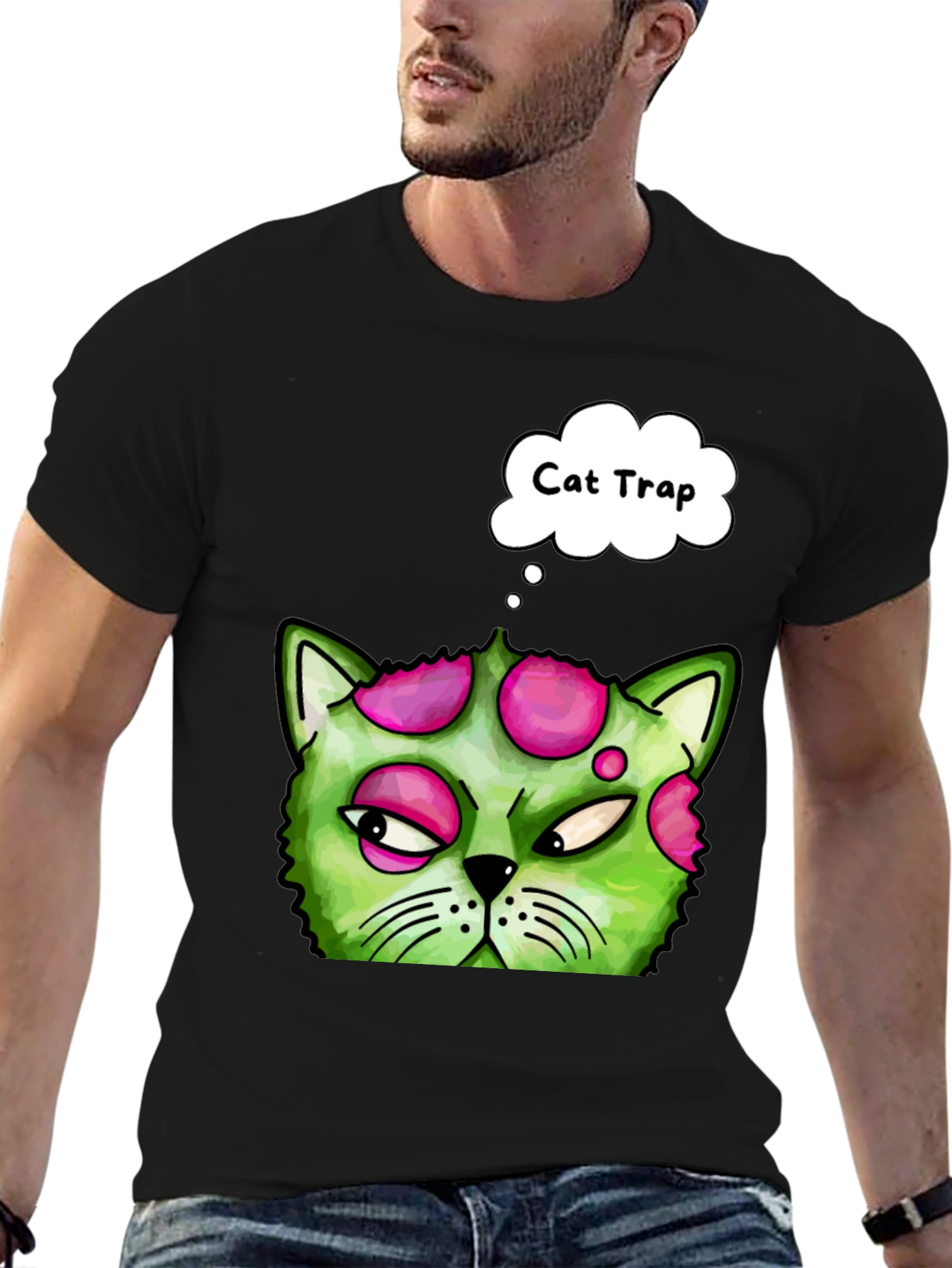 Black Cat Trap Funny Graphic Tee - Novelty T-Shirt view 6