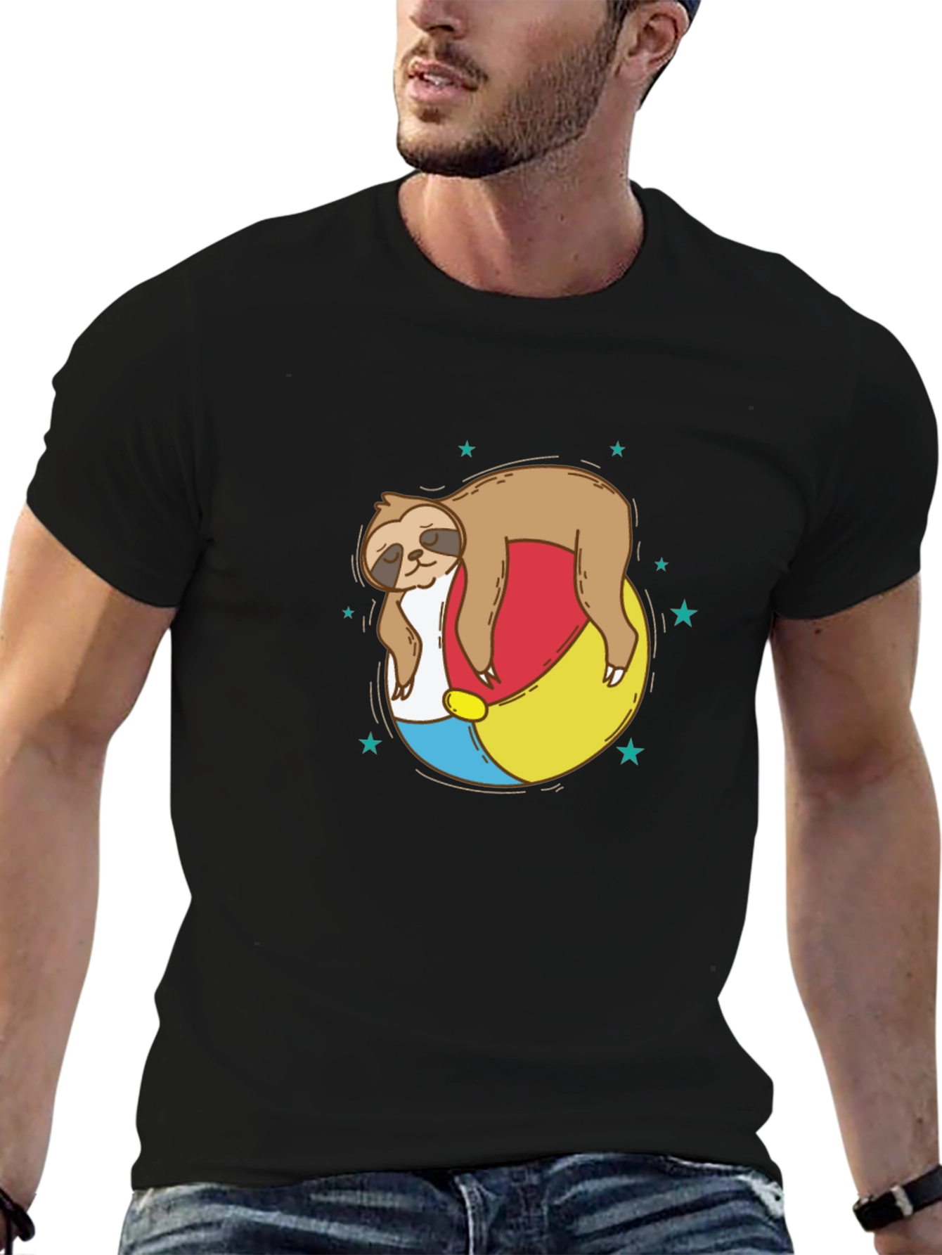 Black Sloth on Beach Ball T-Shirt - Relaxed Summer Vibes view 6
