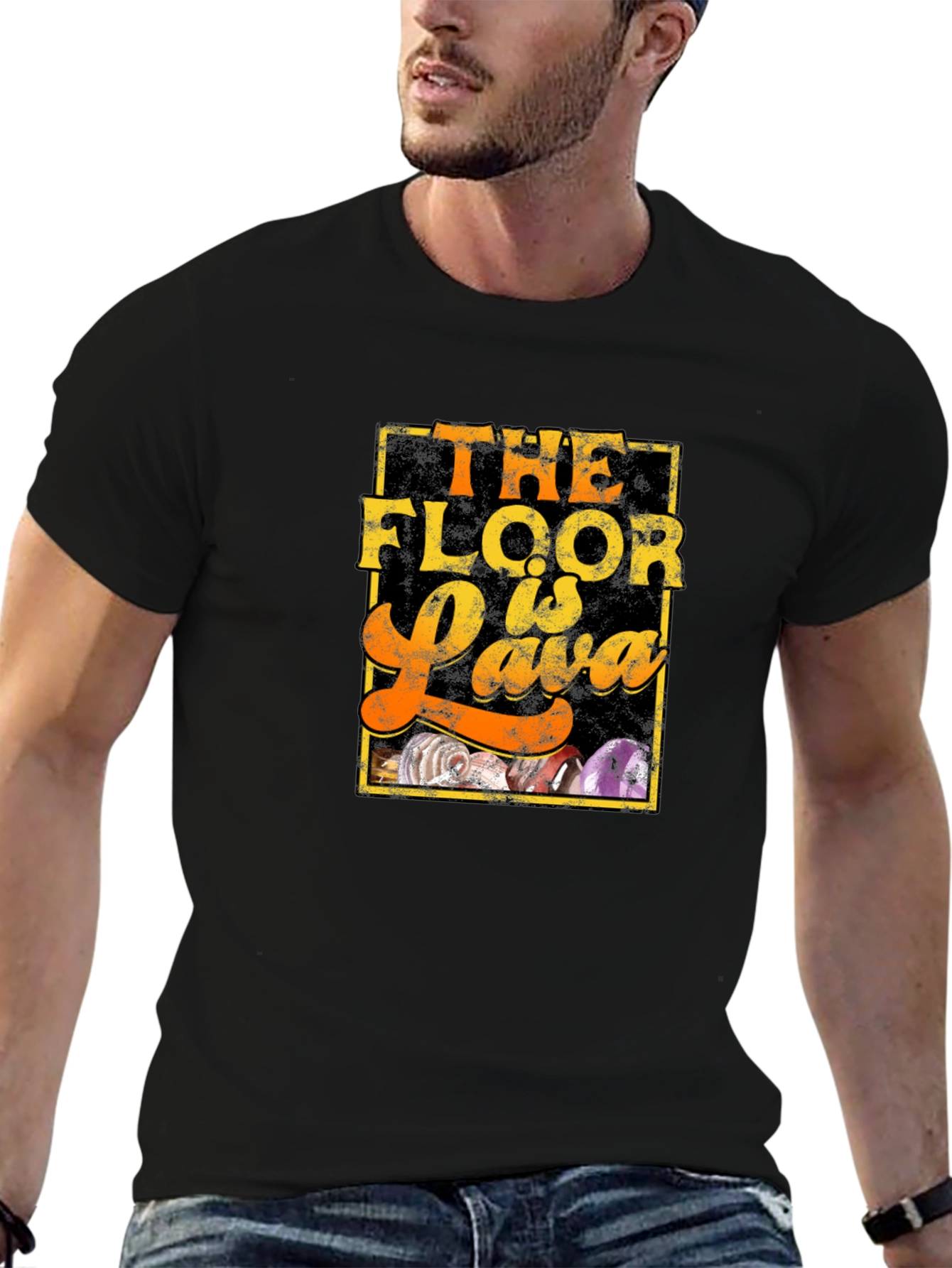 Black The Floor is Lava T-Shirt - Novelty Graphic Tee view 6